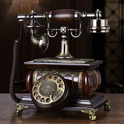 Antyczny telefon stacjonarny, przewodowy telefon retro, dekoracyjny telefon w stylu vintage, do domowego biura, kawiarni, baru, dekoracja - klasyczny styl i elegancki design