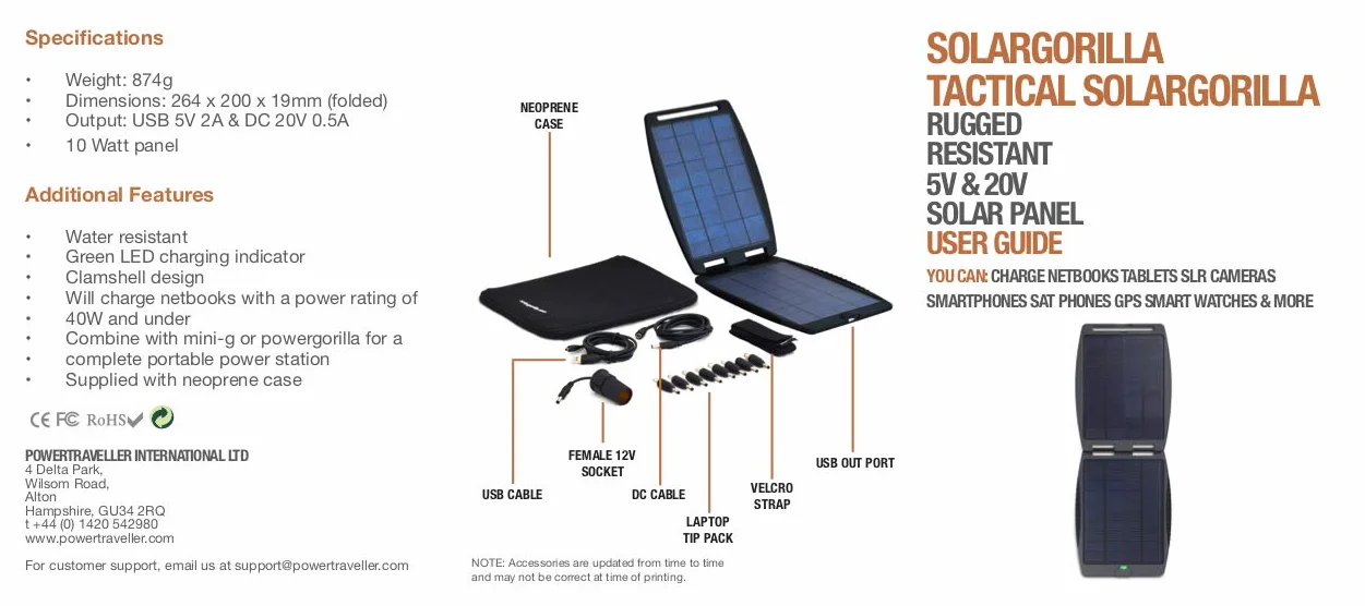 Powertraveller Solargorilla przenośna ładowarka solarna 5 V i 20 V