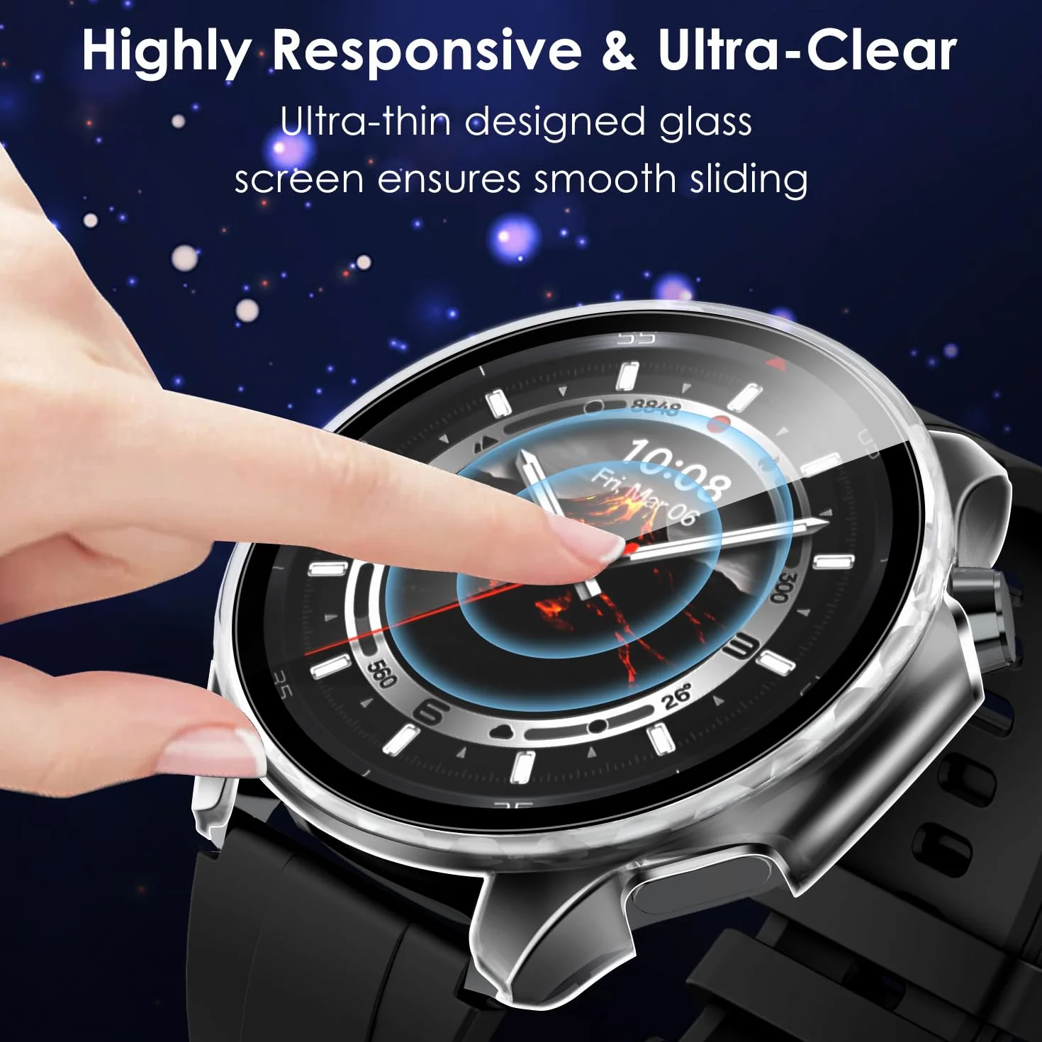 ivoler Twarde Etui PC z Szklanym Ochraniaczem do OnePlus Watch 3 47mm Oppo Watch X2 2 Przezroczyste + 1 Czarne