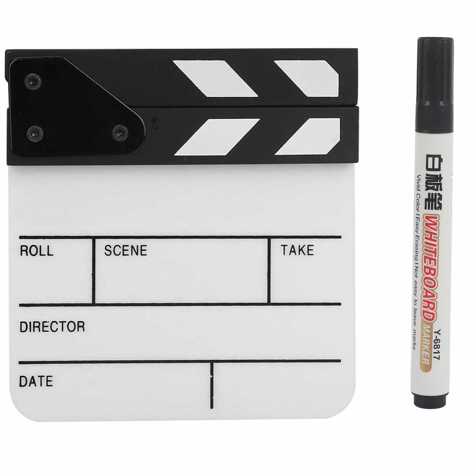 Socobeta Akrylowa płyta Clapper Mini akrylowa scena reżyser Clapperboard reżyser scena film Cut rekwizyt akcja tablica z długopisem (PAV1BWE3S)