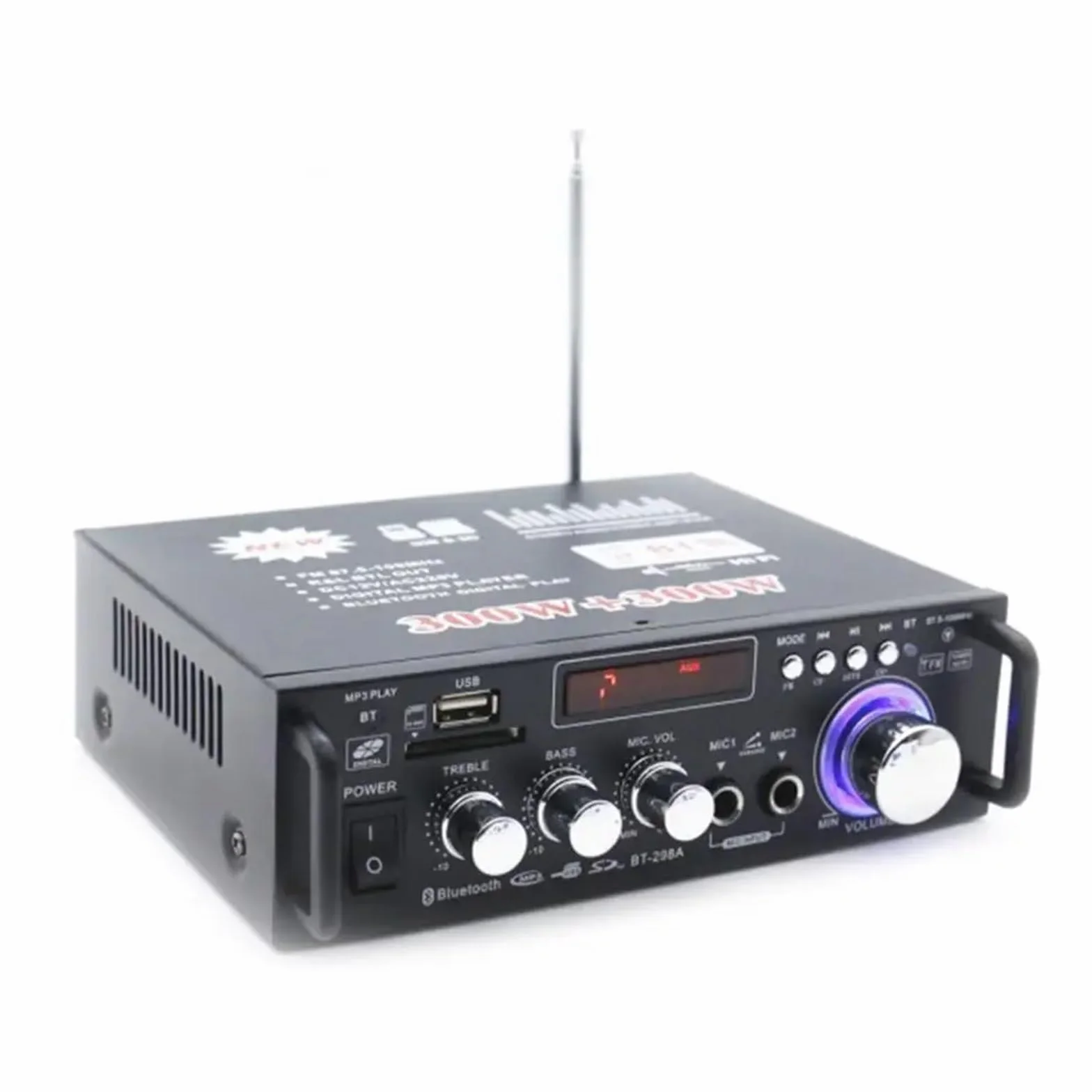 Wzmacniacz audio stereo BT-298A Domowy wzmacniacz mocy Praktyczny wyświetlacz ciekłokrystaliczny 2 kanały 12 V/220 V 600 W HiFi Zgodny z 5.0 Wzmacniacz audio rozszerzony zasięg transmisji