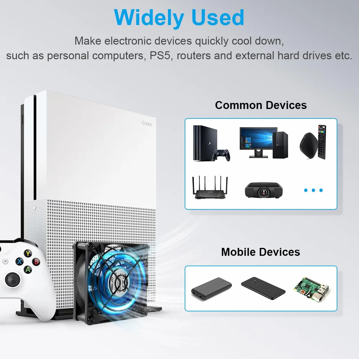 ELZO Wentylator PC USB 120 mm 5 V, przenośny elektroniczny wentylator do komputera chłodzącego 1500 obr./min z metalową kratką do laptopa/telewizora Box/szafki AV/PS4/router