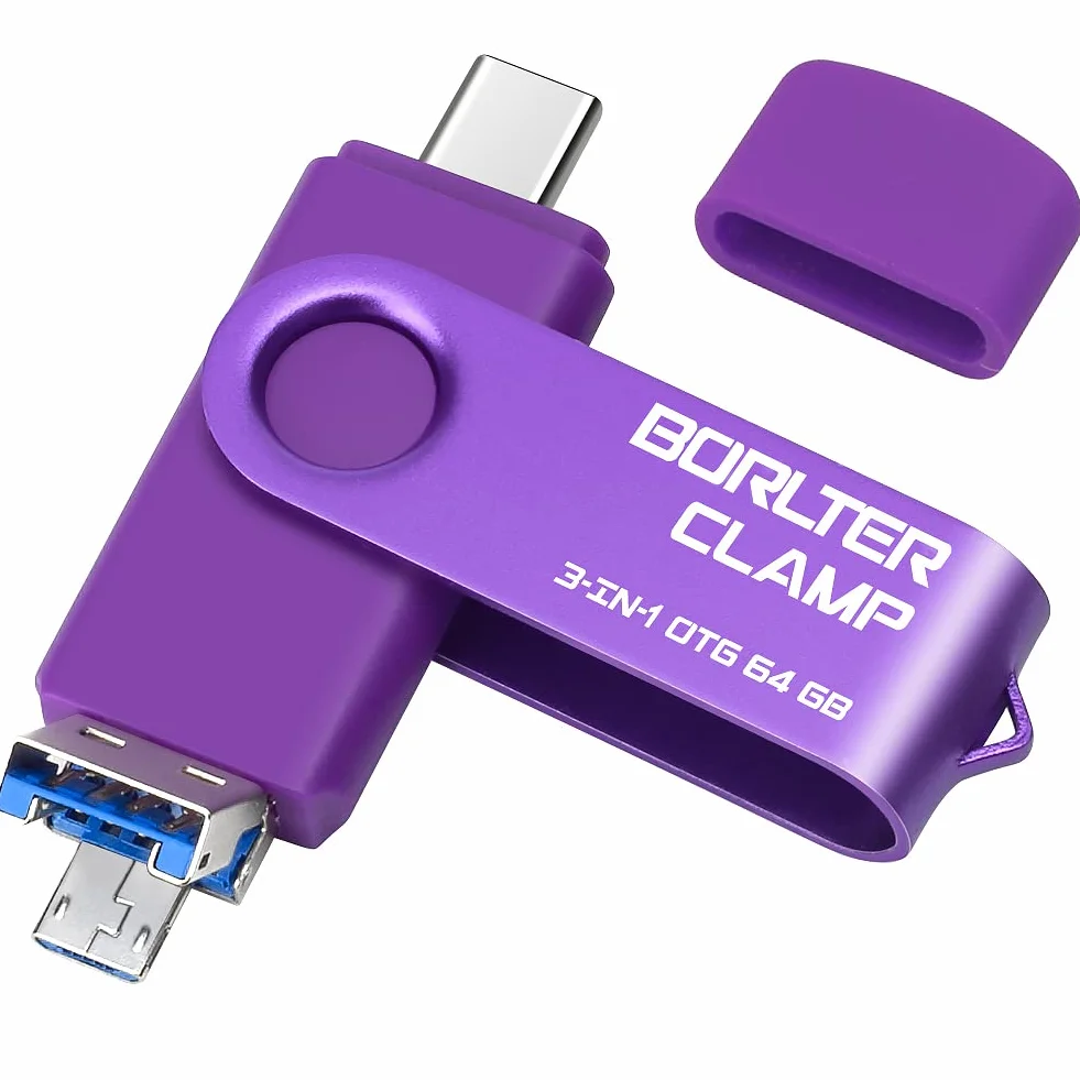 BorlterClamp OTG USB 3.0 Stick 3 w 1 do telefonów Android, Samsunga Galaxy, laptopów i innych (fioletowy)