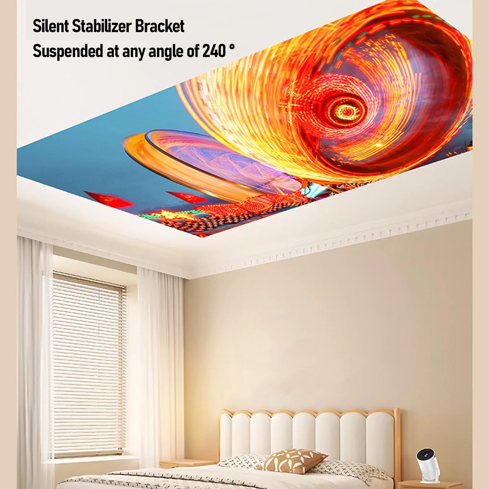ASHATA Projektor z Wi-Fi i Bluetooth, Projektor o Niskim Poziomie Hałasu, Obrót o 240°, Elektryczna ostrość, Pionowa Korekcja Trapezowa, Wiele Portów, Mini Przenośny Projektor Wideo HD
