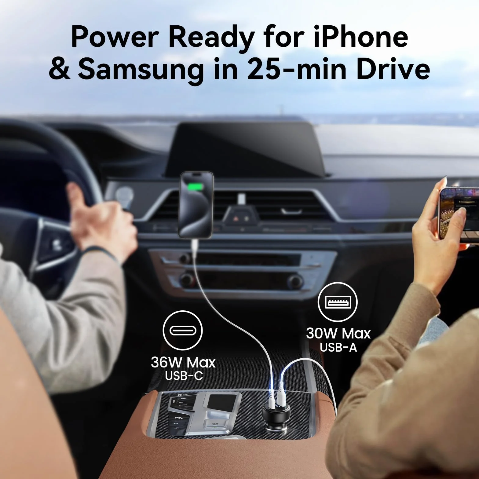 INIU 66W USB zapalniczka cygar 36W PD3.0 USB C szybka ładowarka samochodowa, 30 W QC4.0 USB A Ładowarka do zapalniczki samochodowej do iPhone 16 15 14 13 12 Pro Max Samsung Galaxy S21 Note Pixel iPad