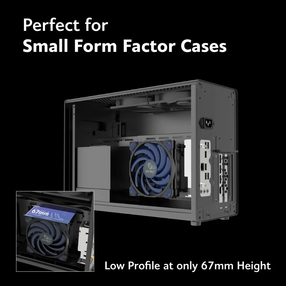 Akasa ALUCIA H6LS M2, niskoprofilowy wentylator CPU (67,2 mm), wentylator 120 mm, 6 miedzianych rur cieplnych, TDP 150 W, Intel/AMD, 4-pinowy wentylator PWM Silent Fan Under 31,5 dB (A) i przepływ