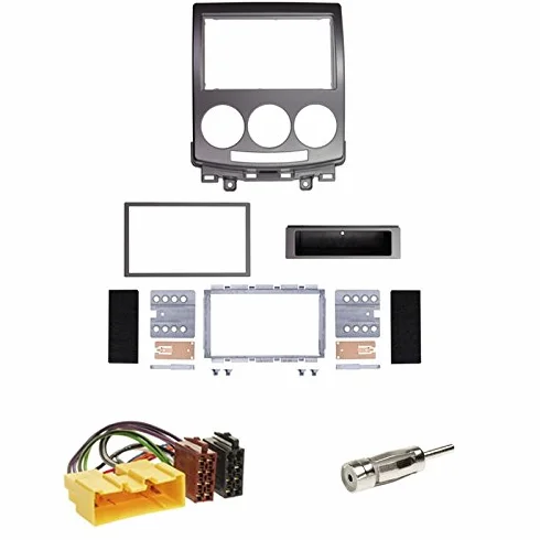 Zestaw do montażu: radio samochodowe podwójne DIN 2-DIN ramka montażowa ramka montażowa ramka do radia srebrna + adapter ISO kabel adapter kabel adaptera + adapter antenowy do Mazda 5 (CR) 06/2005 - 09/2010
