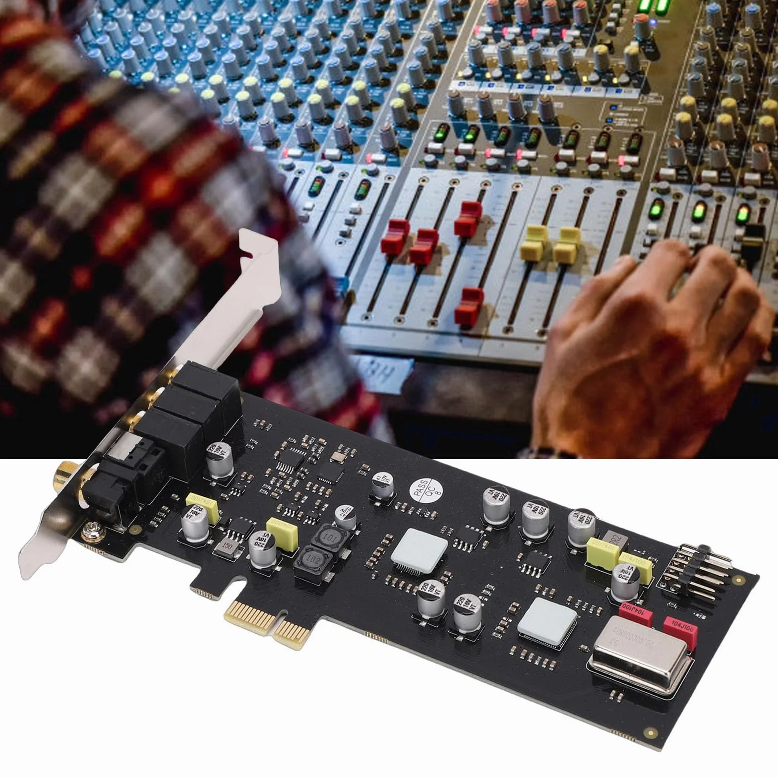 LICAEVEY Karta Dźwiękowa HiFi PCI Express, Chipset SSS1700 z Optycznym/koncentrycznym Interfejsem Cyfrowym, Profesjonalny Przetwornik Cyfrowo-analogowy do Nagrywania w Studiu i Gier