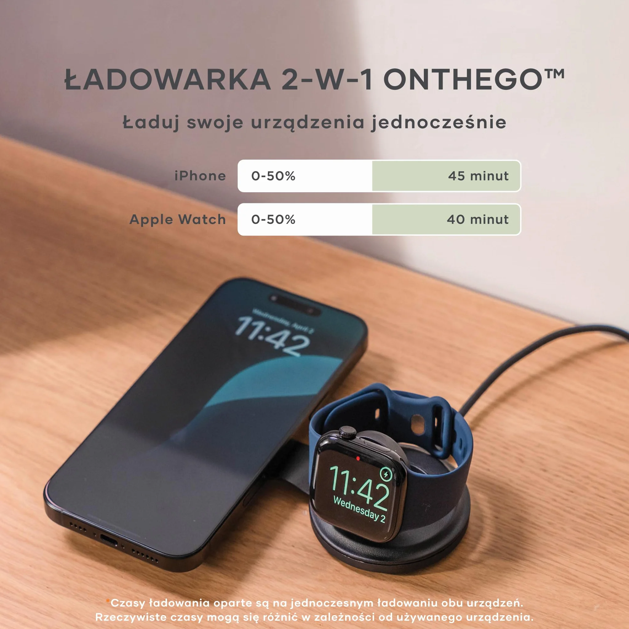 SATECHI składana ładowarka Qi2 OntheGo™ 2 w 1, 15 W, czarna | 15 W dla iPhone’a, 5 W dla Apple Watch i AirPods; zasilacz USB-C nie jest dołączony – wymagany min. 30 W