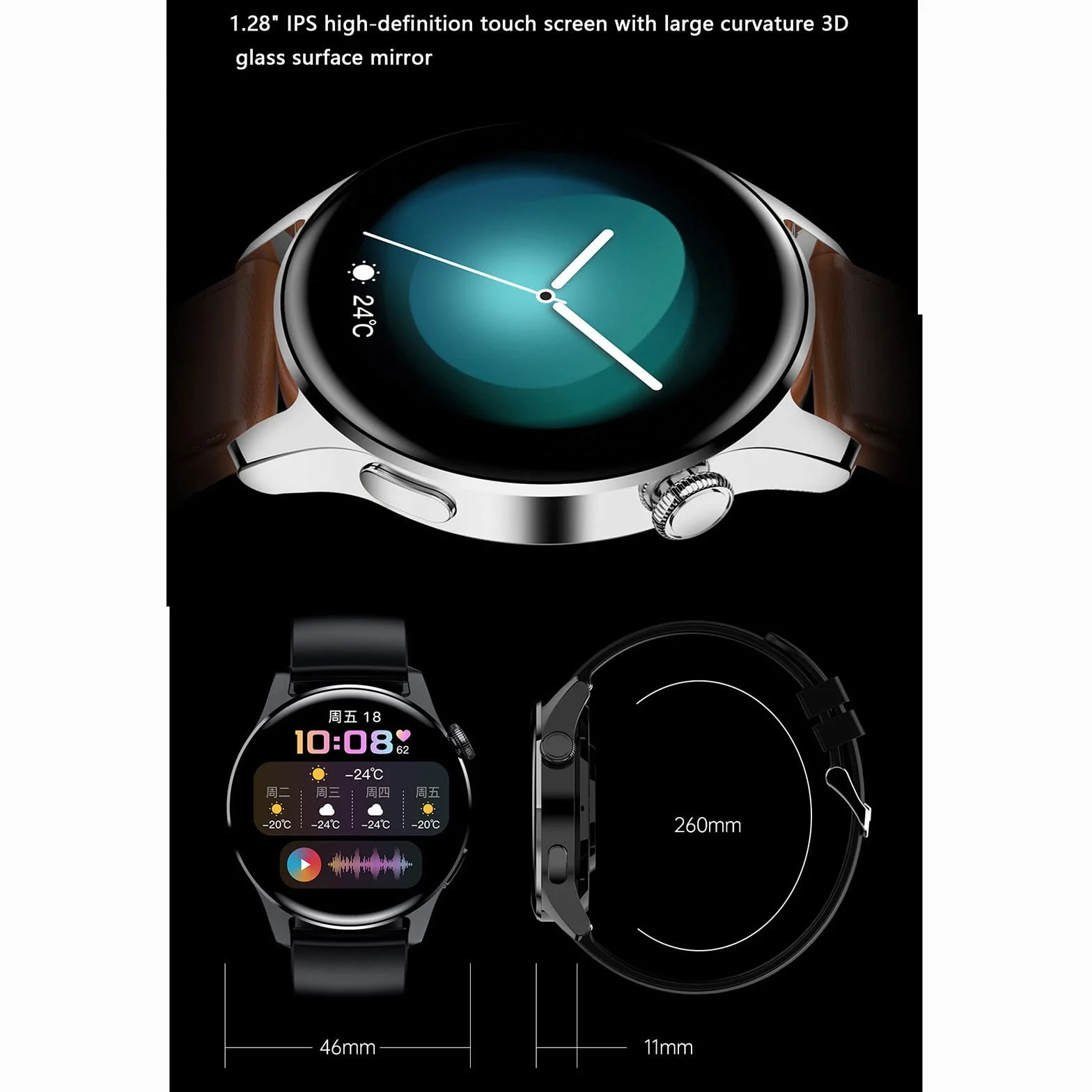 Android Smart Watch dla mężczyzn inteligentne zegarki dla kobiet smartwatch z funkcją połączenia i tekstem opaska na nadgarstek Bluetooth rozmowa muzyka robienie zdjęć liczenie kroków, Czarny A