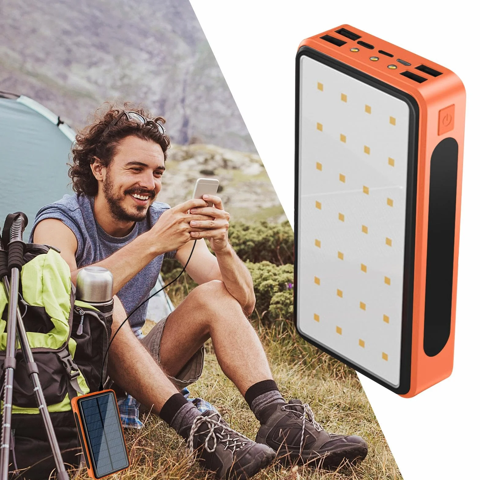powerbank solarny o dużej pojemności, ładowarka solarna, niezawodna konstrukcja, zintegrowane światło kempingowe, 16,3 cm, dla mężczyzn, kobiet, studentów i do użytku na zewnątrz