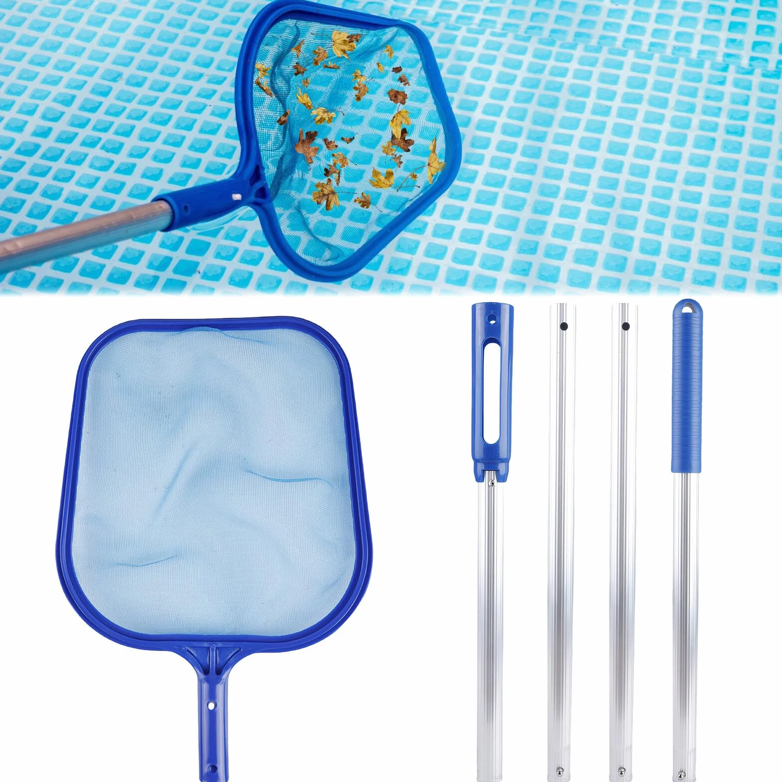 Podbierak do basenu z drążkiem teleskopowym: 155 cm, skimmer basenowy, podbierak do czyszczenia stawu, podbierak do basenu, spa, stawów, jacuzzi