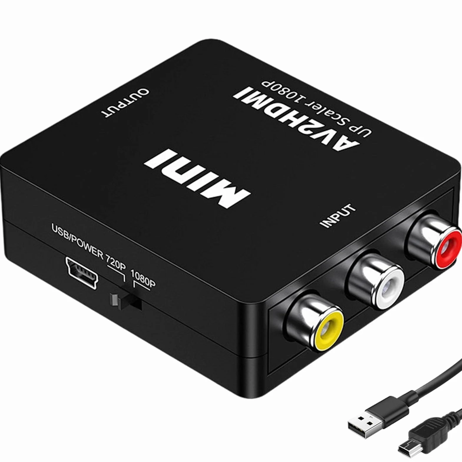 Konwerter RCA na HDMI 1080P, adapter RCA na HDMI z kablem USB, Mini AV Composite CVBS Video Audio Converter Adapter, obsługuje PAL/NTSC/SECAM, dla Xbox 360 PS1 PS2 WII VHS Camera, Plug & Play
