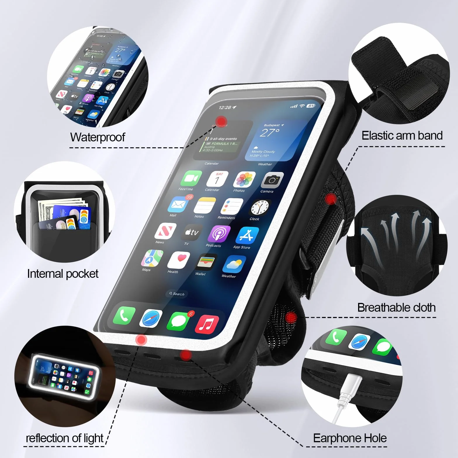 Guzack Uchwyt na telefon do biegania 2 w 1 odporny na pot cykl siłownia sportowa opaska na ramię przedramię uchwyt na nadgarstek etui do biegania dla iPhone 16/15/14/13/11 Pro Max Samsung telefon