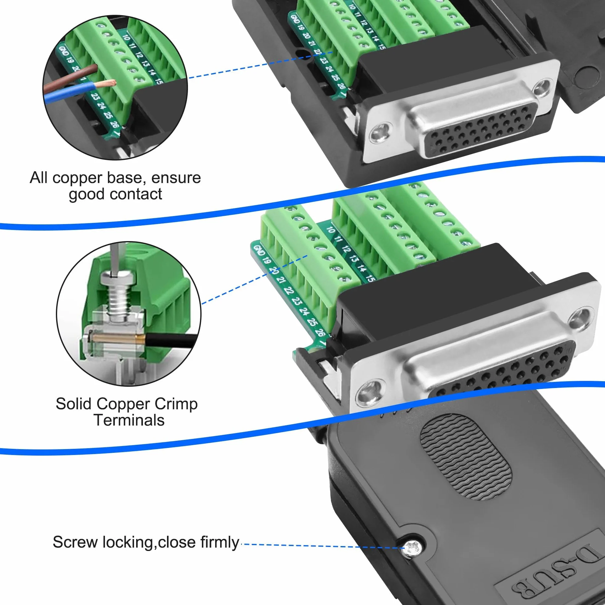 XMSJSIY DB26 gniazdo bezlutowe Breakout złącze adapter RS232 D-SUB 26 pin szeregowy do PCB Terminal Block Moduł Board do okablowania DIY