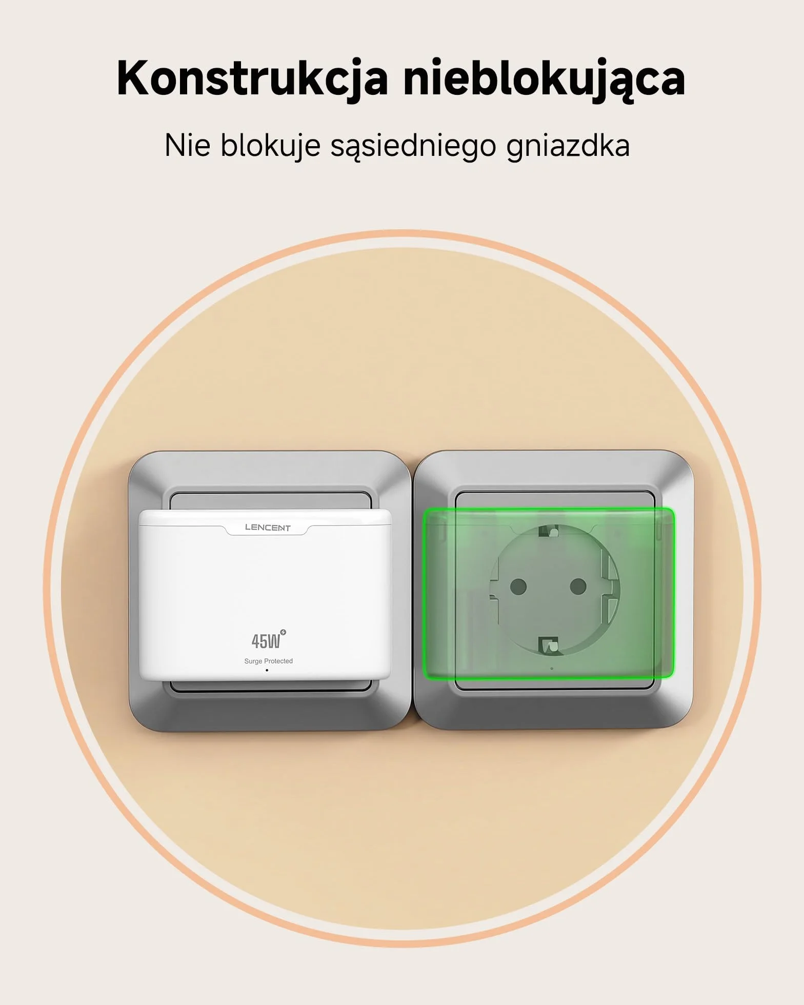 LENCENT Płaska ładowarka USB C Slim 45 W, szybka ładowarka, zasilacz | 4-portowy, cienka wtyczka do ładowania, z GaN-Tech, kompatybilna z iPhone 17/16/15, iPad, telefonem komórkowym, tabletem
