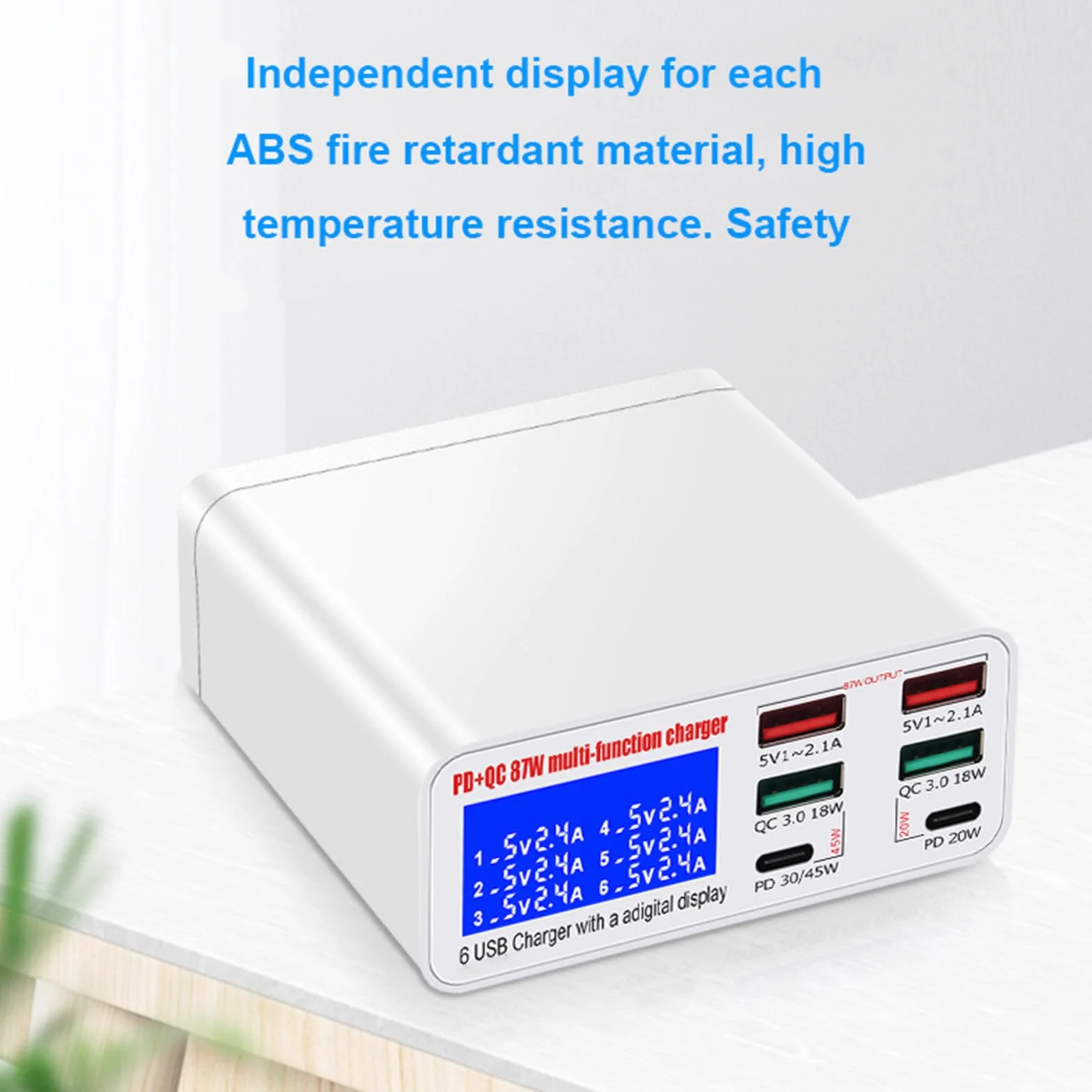 Cyfrowy wyświetlacz LCD LED Light inteligentna szybka ładowarka 6 portów 5V3A 5V2.4A ładowarka do telefonu komórkowego typu C stacja ładująca USB