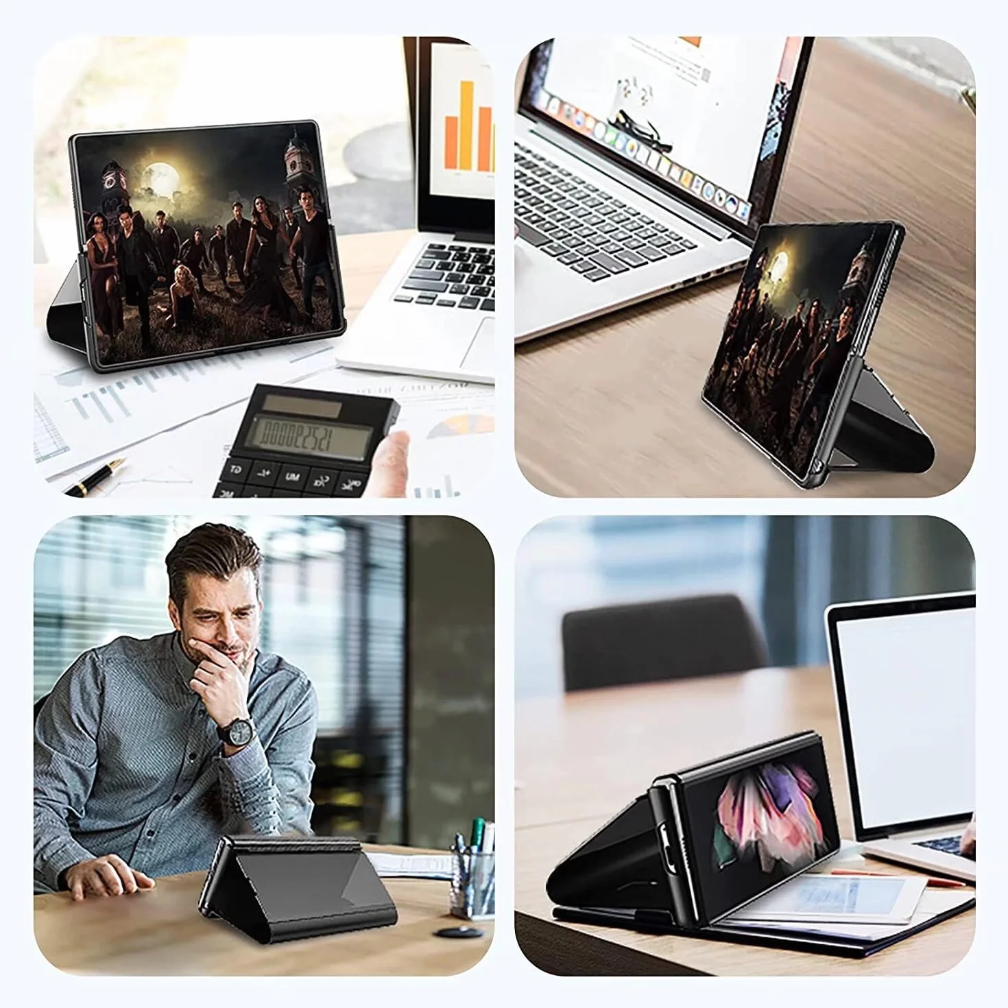 Etui do Samsung Galaxy Z Fold 3, etui z klapką z funkcją stojaka, PC/PU półprzezroczysty wygląd, odporne na wstrząsy etui ochronne na telefon Samsung Galaxy Z Fold 3, czarne