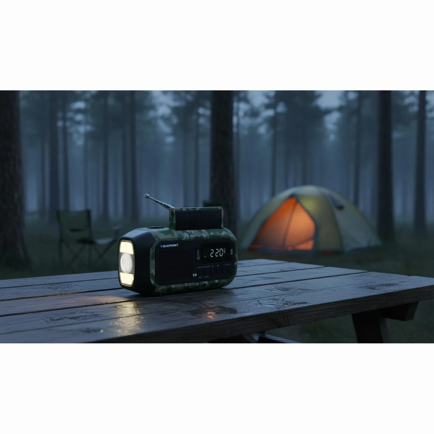 Blaupunkt ER20GC Radio awaryjne zasilane energią słoneczną AM FM Ręczny generator USB C Powerbank Latarka LED Lampa do czytania Alarm SOS Tuner PLL Camping Outdoor Travel Survival Compact 2000 mAh