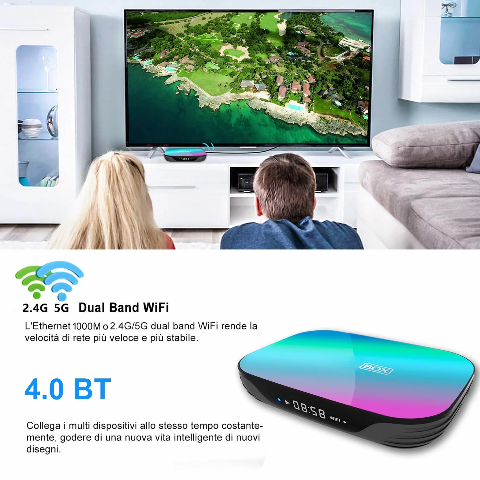 XUMIUZIY TV Box 8K, 4 GB DDR3, 32 GB EMMC, Czterordzeniowy Procesor S905X3, Podwójne WiFi 2.4G 5G, Gigabit Ethernet, USB 3.0, Wyjście AV do Domu (4+128G)