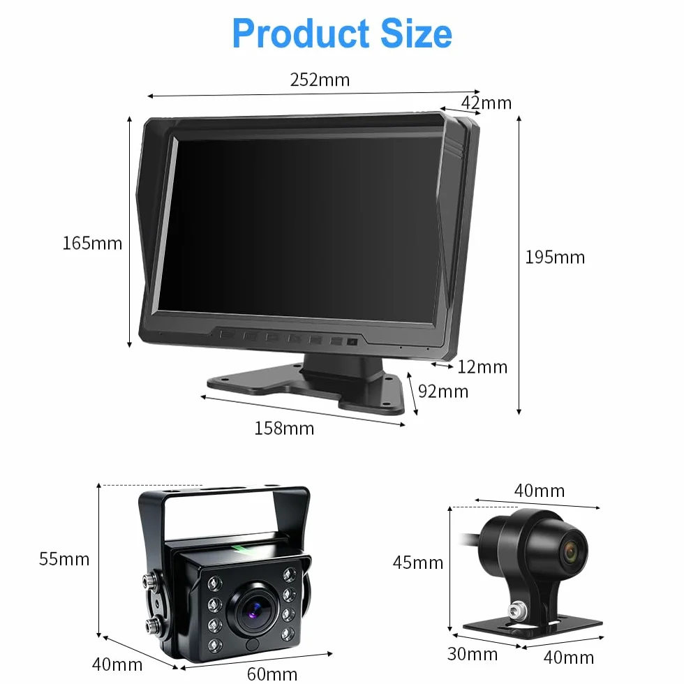 VSYSTO 4-kanałowy system kamery 1080P, 10.1 calowy wyświetlacz, rejestrator jazdy, symbol cofania, noktowizor, regulowana jasność wyświetlacza, nadaje się do ciągników, przyczep kempingowych (10,1 caly+1080Pkamera*4)