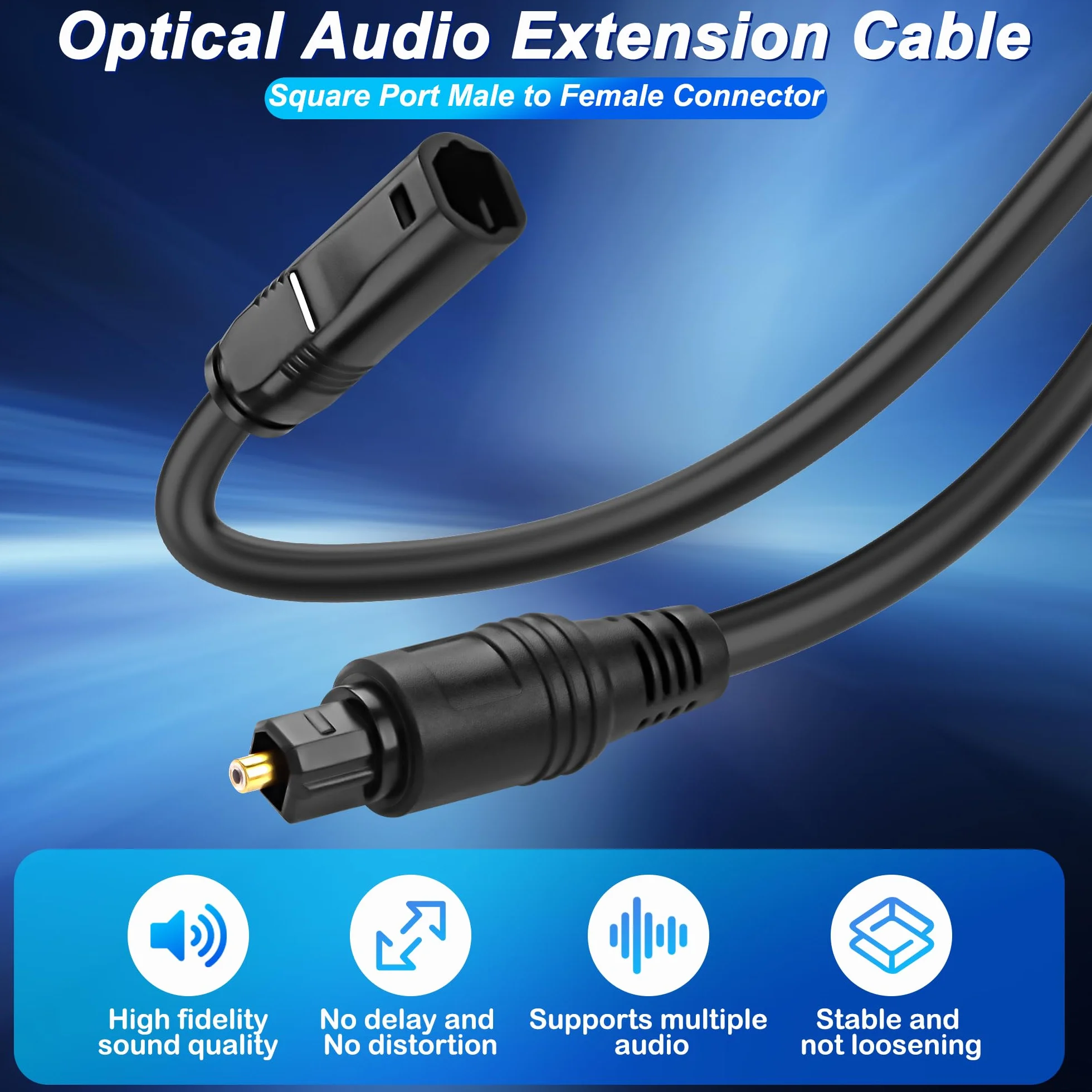 MEIRIYFA Optyczny kabel przedłużający audio, 1,5 m, Toslink Digital Optical Audio, wtyczka na gniazdo, kabel z włókna szklanego do kina domowego, soundbar, wzmacniacza TV (czarny)