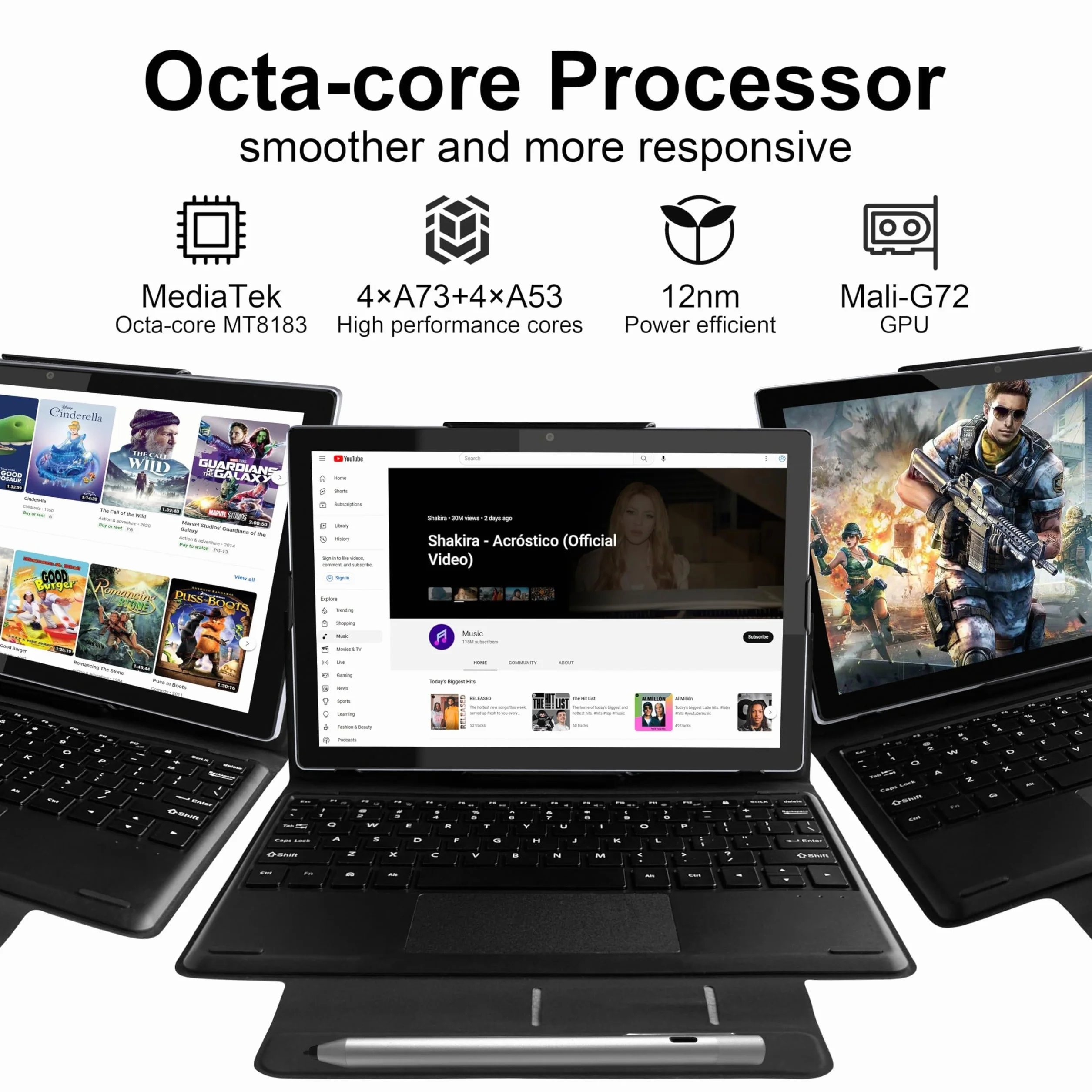 Byybuo SmartPad T10 2022 Full HD 10.1-calowy tablet Android 12, Octa-Cortex 2,0 GHz, nowa aktualizacja baterii 7000 mAh, 32 GB ROM, Rozwiń do 512 GB, 1920x1200 (5G WiFi+ Bluetooth), szary