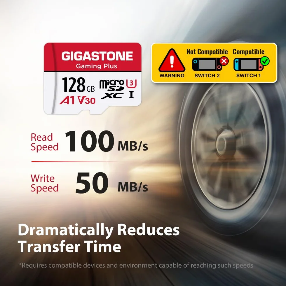 [Gigastone] Karta micro SD 128 GB z czytnikiem kart USB typu C, karta pamięci Gaming Plus, karta pamięci MicroSDXC do Nintendo Switch, nagrywanie wideo 4K, UHS-I A1 U3 V30 C10, do 100 MB/s, z