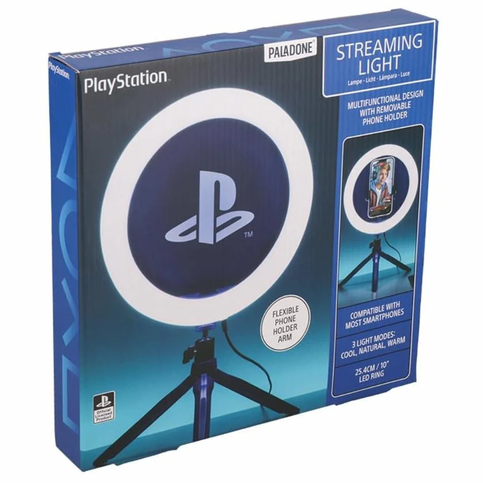 Playstation Streaming Light – oficjalnie licencjonowane, regulowane światło pierścieniowe z uchwytem na telefon, 3 tryby świecenia, ciepłe, chłodne i neutralne, prezent dla chłopców | Paladone