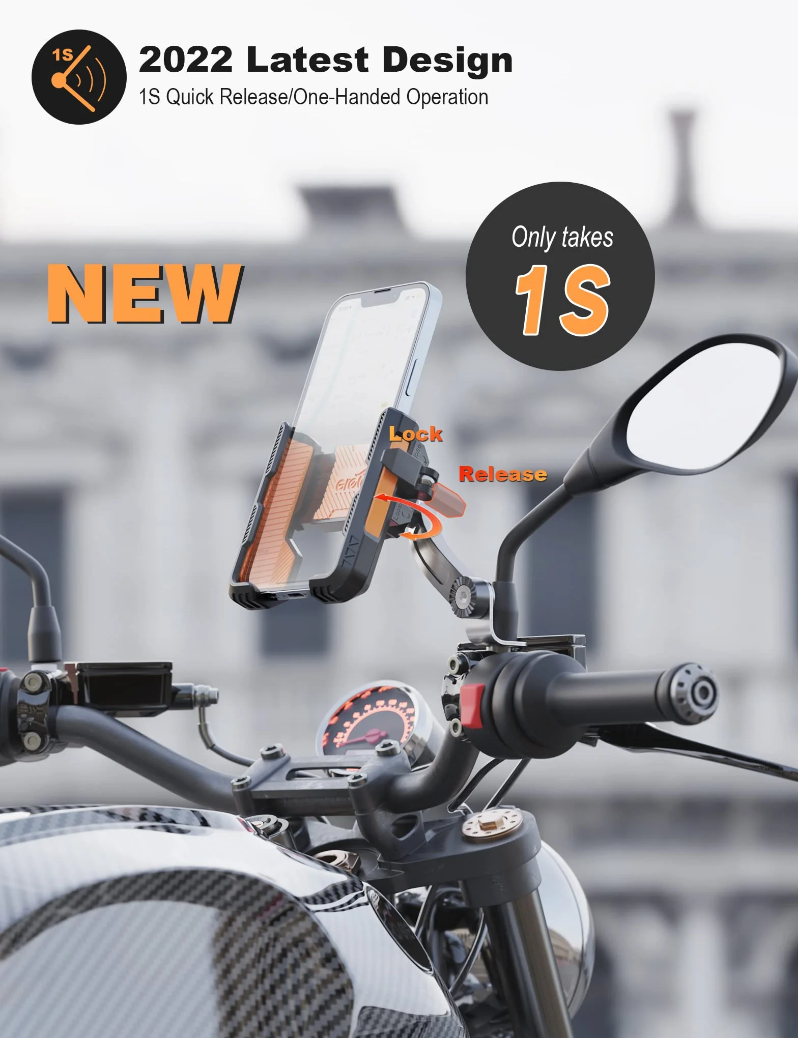 Grefay Motocykl Uchwyt na Telefon uchwyt na Kierownicę Motocykl Uchwyt na Telefon Lusterko Wsteczne (2 Metody Połączenia + 1 S Szybki Demontaż) z 360 Obrotem Dla Smartfona 4.0-7.0 Cala