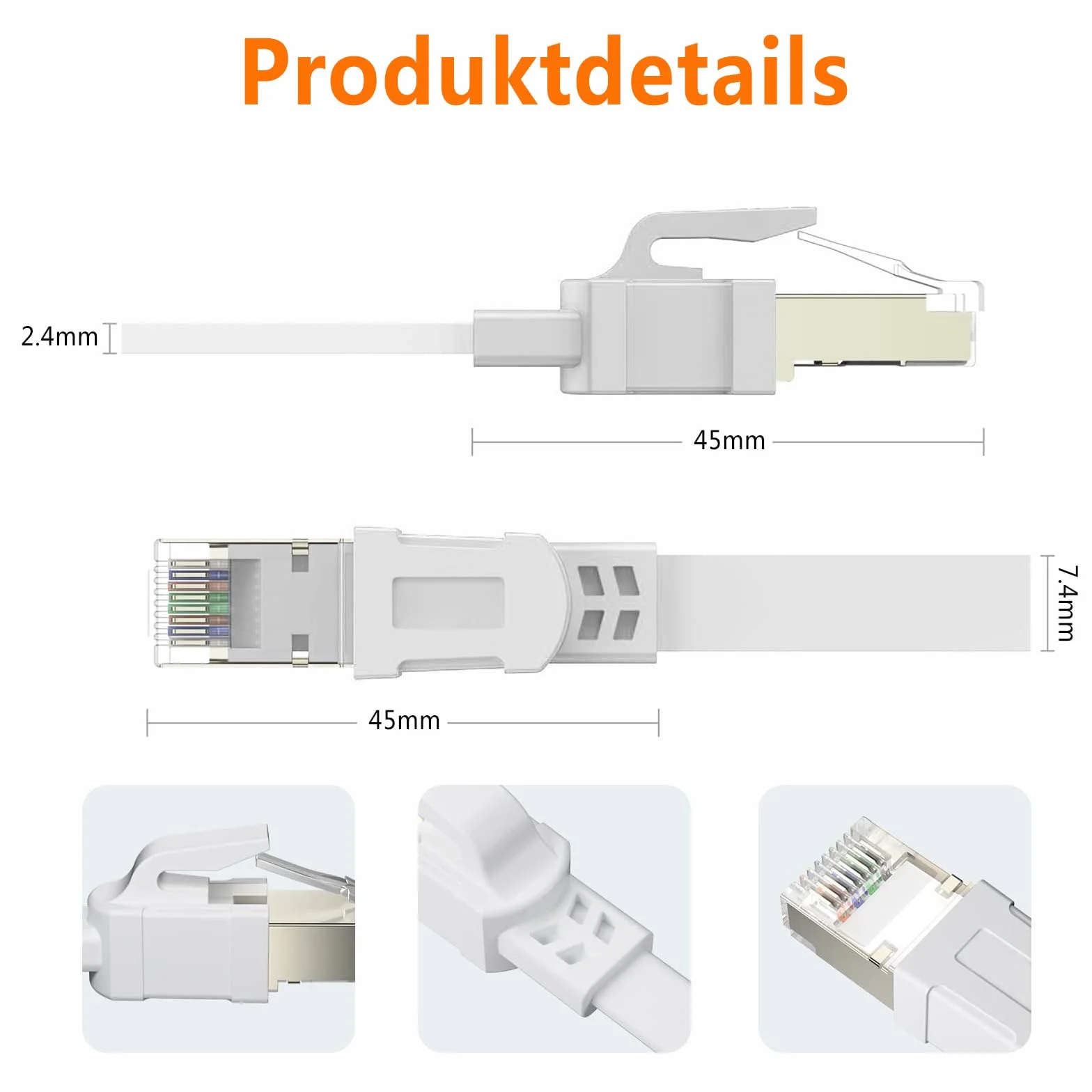 Ercielook Kabel Ethernet CAT8 0,2 m (5 szt.), wysoka prędkość 40 Gb/s, 2000 MHz, ekranowany, płaski kabel sieciowy, profesjonalny kabel internetowy RJ45 do routera/komputera / gier, modemu/panelu