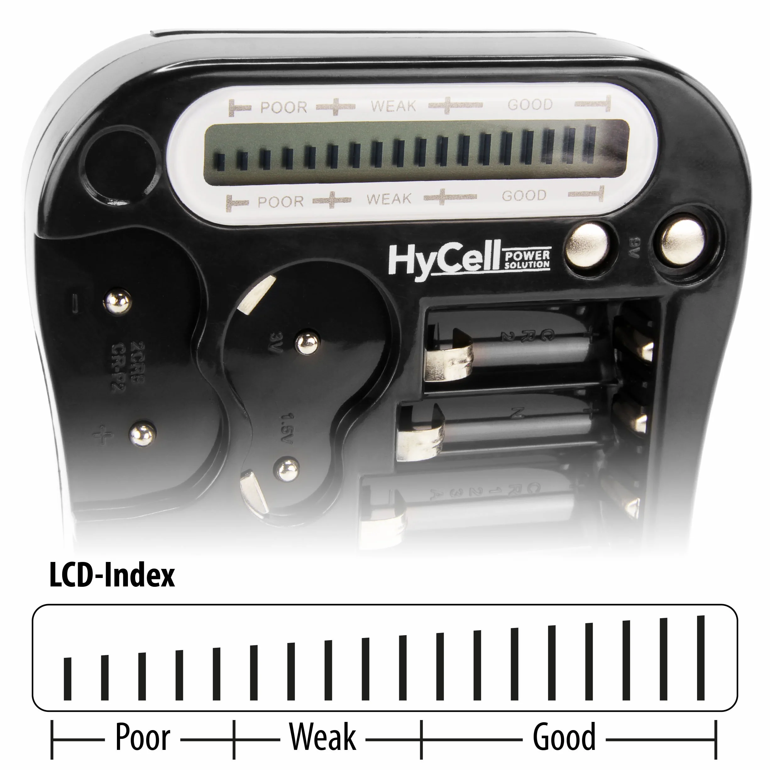 HYCELL Wskaźnik pojemności akumulatora LCD i ogniwa guzikowe