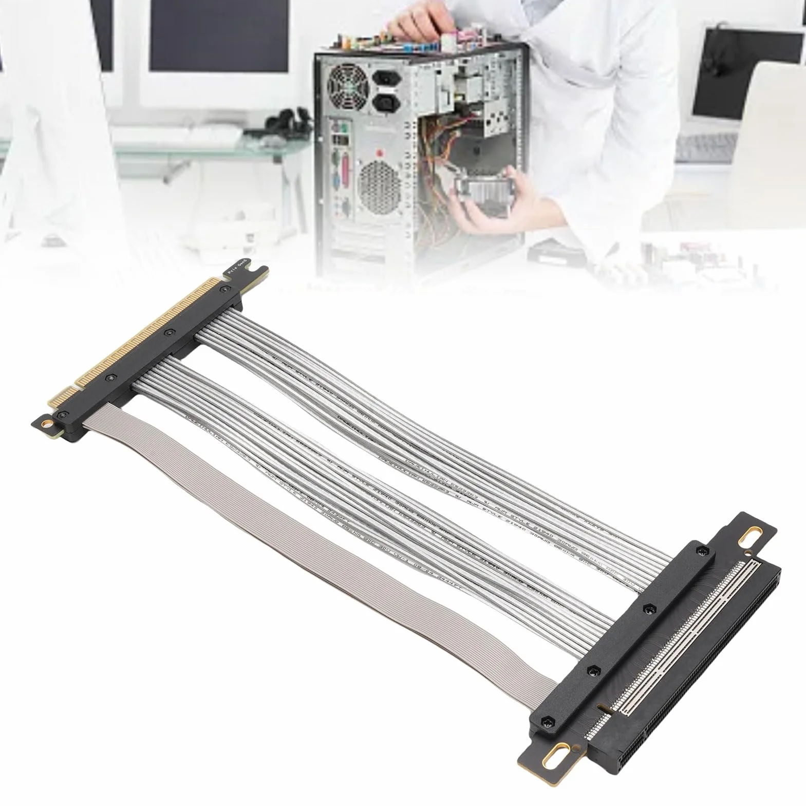 GOWENIC PCIE 5.0 16x Kabel Pionowy Wysoka wydajność dla Przedłużenia Karty Graficznej na Komputery PC i Serwerów ABS Silver 1 Sztuk (15 cm)