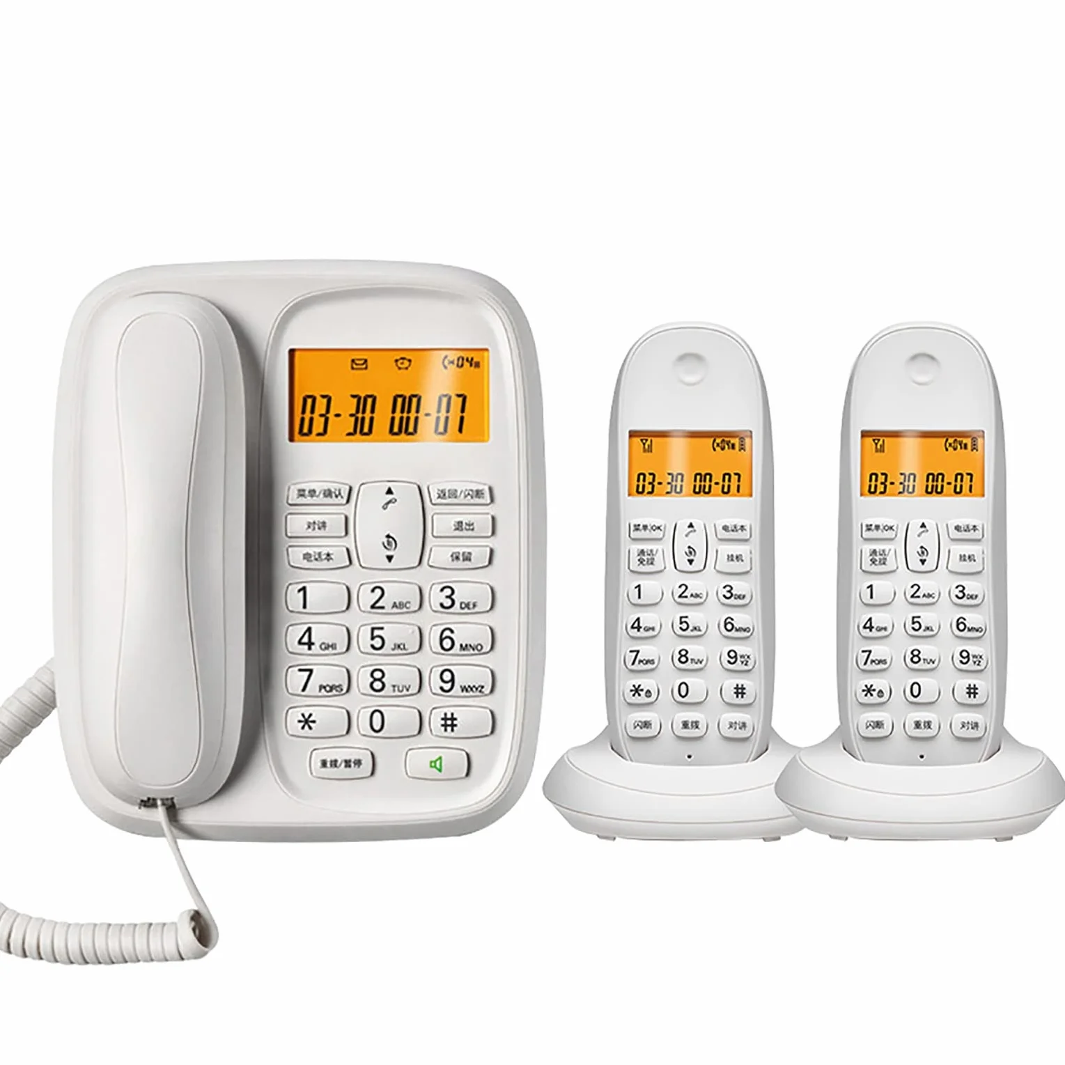 telefon stacjonarny stacjonarny + bezprzewodowy - z 100-procentową blokadą połączeń irytujących i wyświetlaczem LCD - połączenia trójstronne - 10 godzin rozmów/100 godzin(Biały 2)