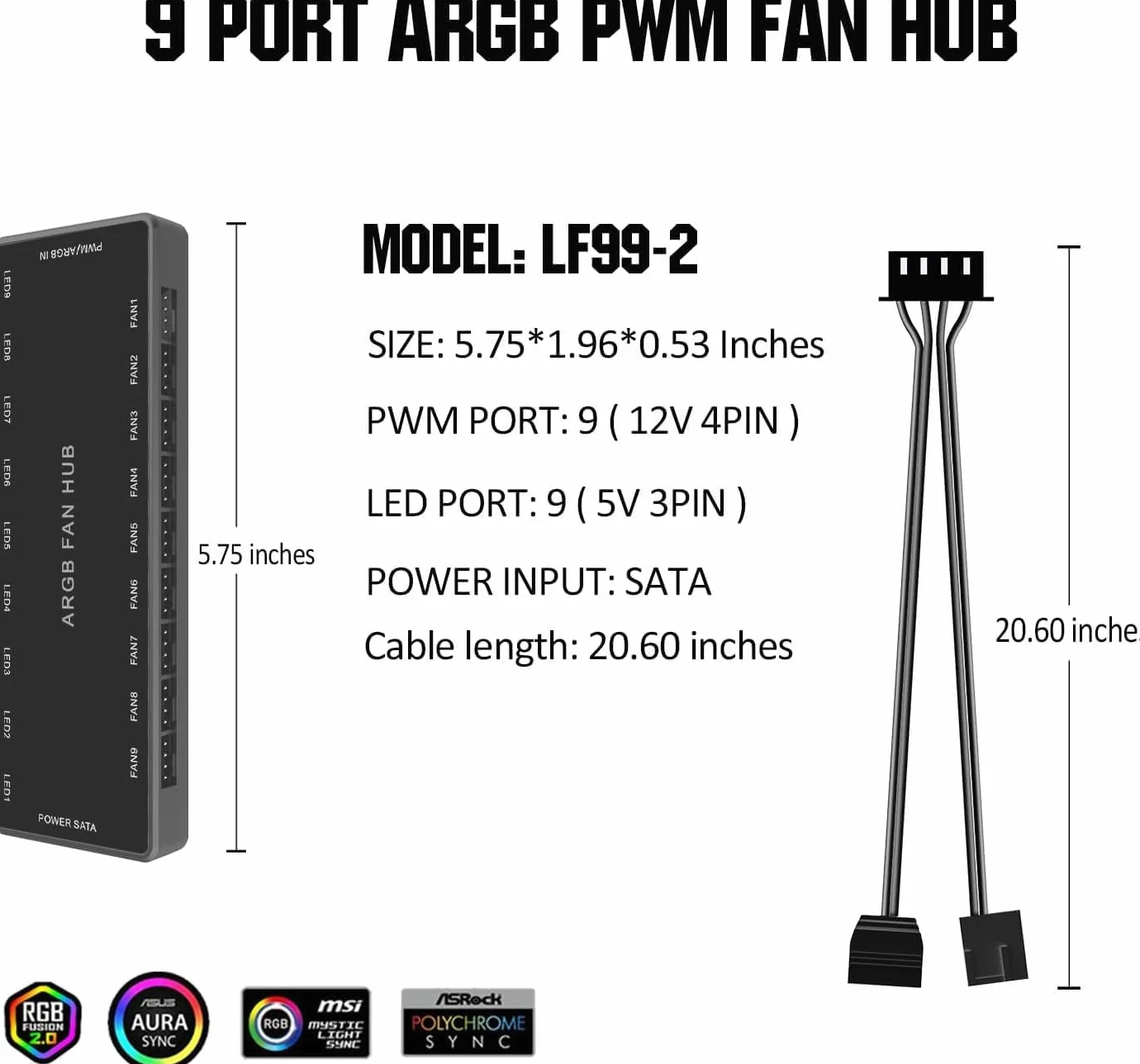 ARGB PWM koncentrator wentylatora 18 portów 5 V 3-pin i 12 V 4-pin 2 w 1 z magnetyczną podstawą