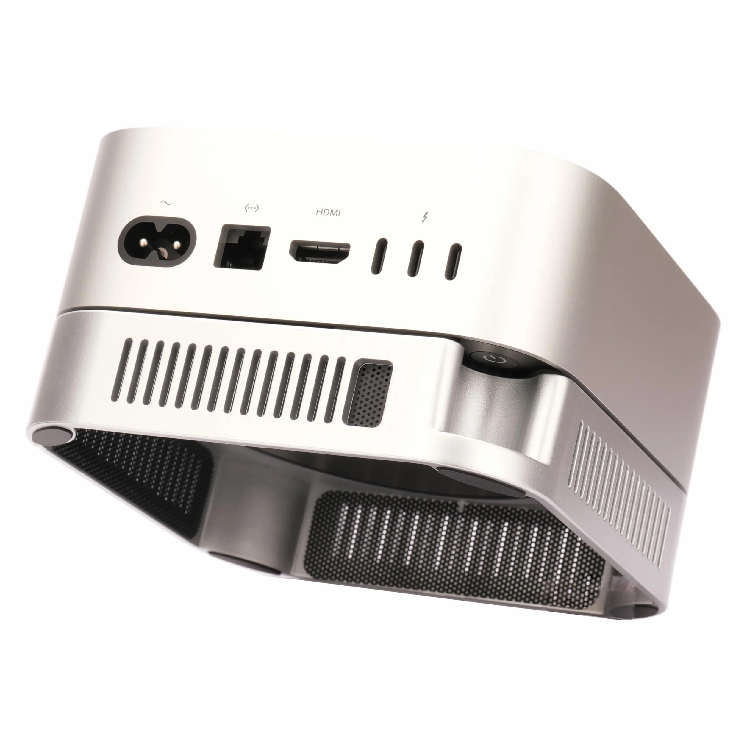 Mac mini M4 M5 stojak chłodzący 2024-2026 srebrny uchwyt biurkowy z antypoślizgowym silikonem