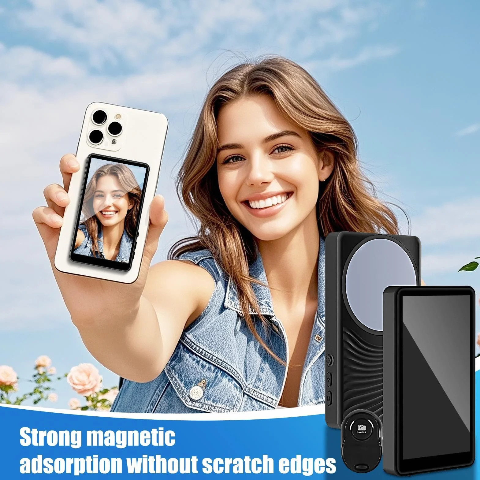 Monitor do Selfie do Tworzenia Vlogów Monitor Selfie Z Tyłu Aparatu Do | Akcesoria Do Smartfona Z Mocowaniem Magnetycznym Do Użytku Wewnątrz I Na Zewnątrz