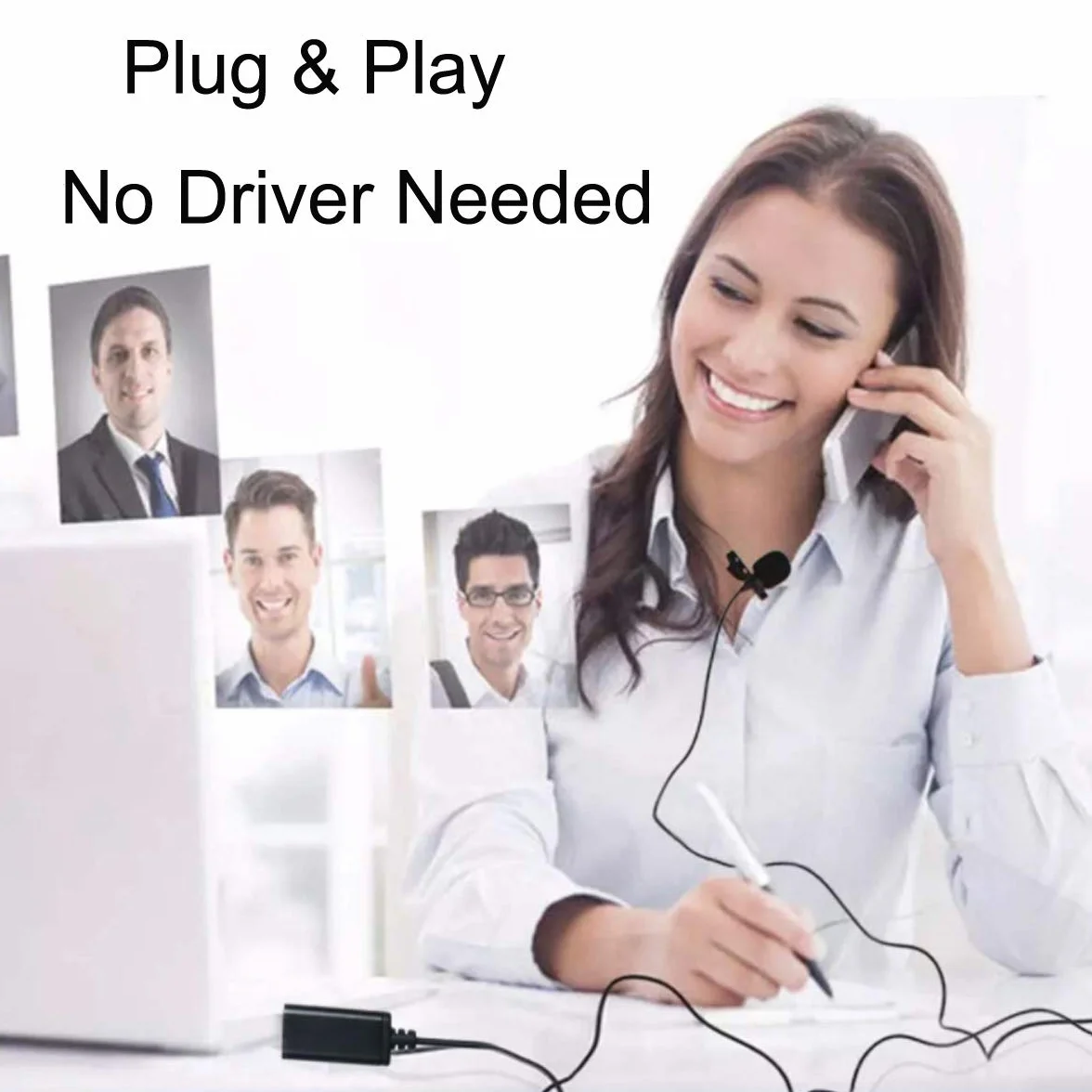 Mikrofon USB Lavalier Clip On z kablem 2 m do laptopa, nagrywania audio-wideo