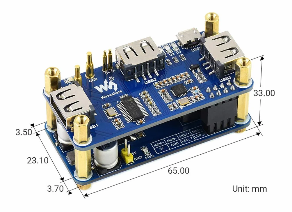 PoE Ethernet/USB HUB Hat do Raspberry Pi Zero/Zero W/Zero WH, 3X USB 2.0 Porty, 10M / 100M RJ45 Port, 802.3af-Compliant