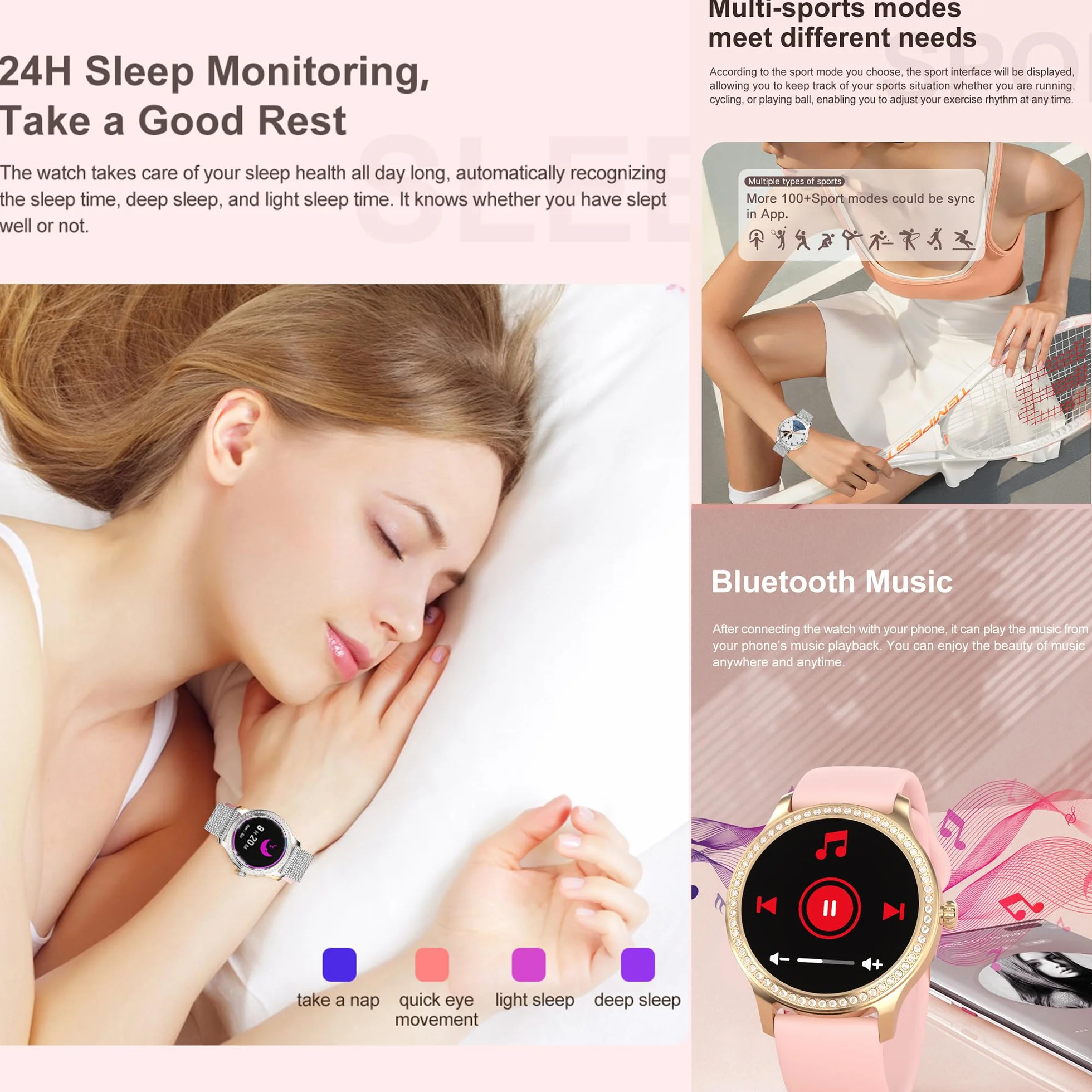Smartwatch Inteligentny Zegarek Pani z Połączeniami, 1,28" Wodoodporny Smart Watch Sportowy Krokometr Pulsometr Ciśnienie Krwi Bransoletka Aktywność Cyfrowy Zegarek dla IOS Android (srebrny)