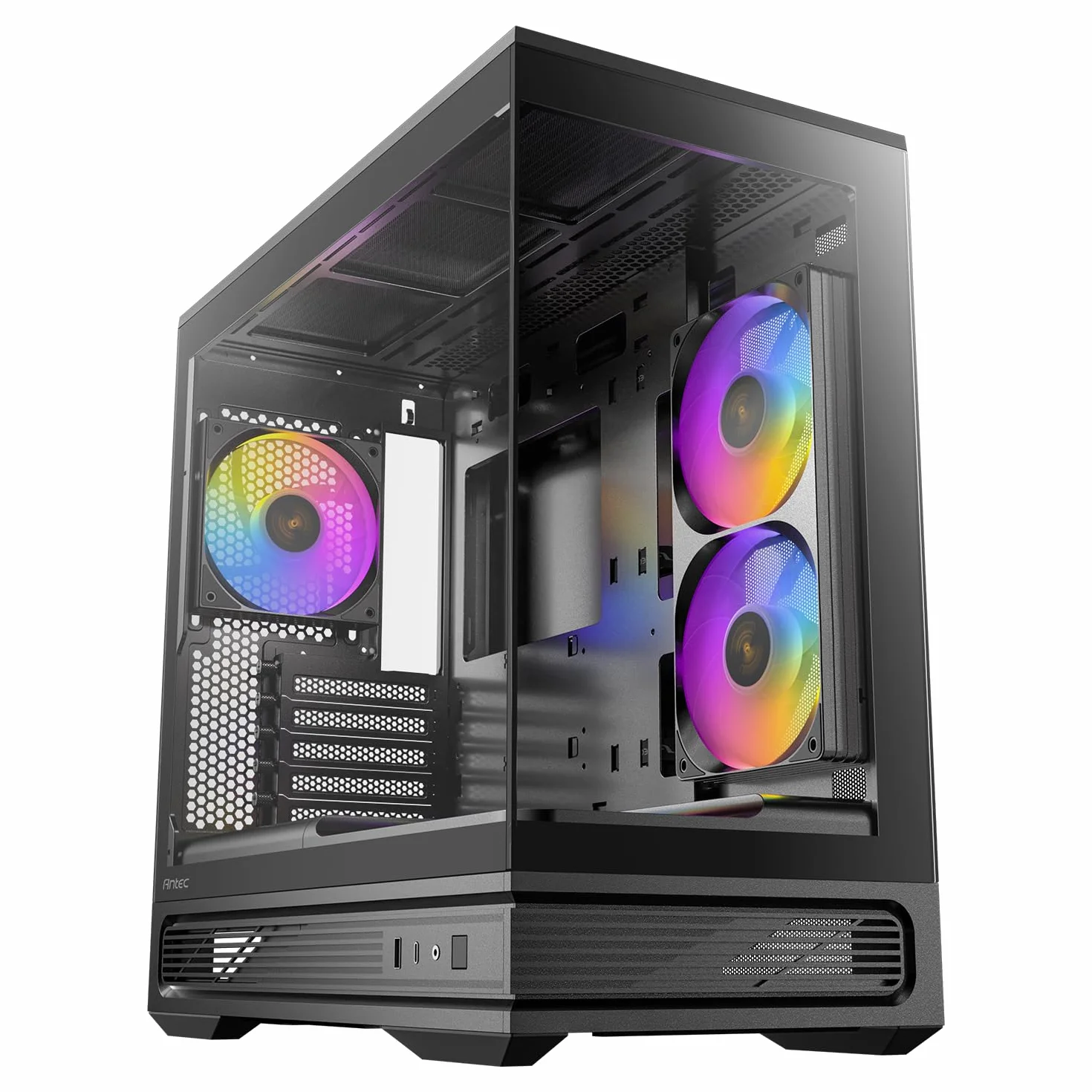 Antec C2M ARGB, kompaktowa obudowa MicroATX, panoramiczne szkło hartowane, wysoki przepływ powietrza, 3 wentylatory PWM ARGB w zestawie, obsługa chłodnicy 360 mm i procesor graficzny 415 mm, typ C 10