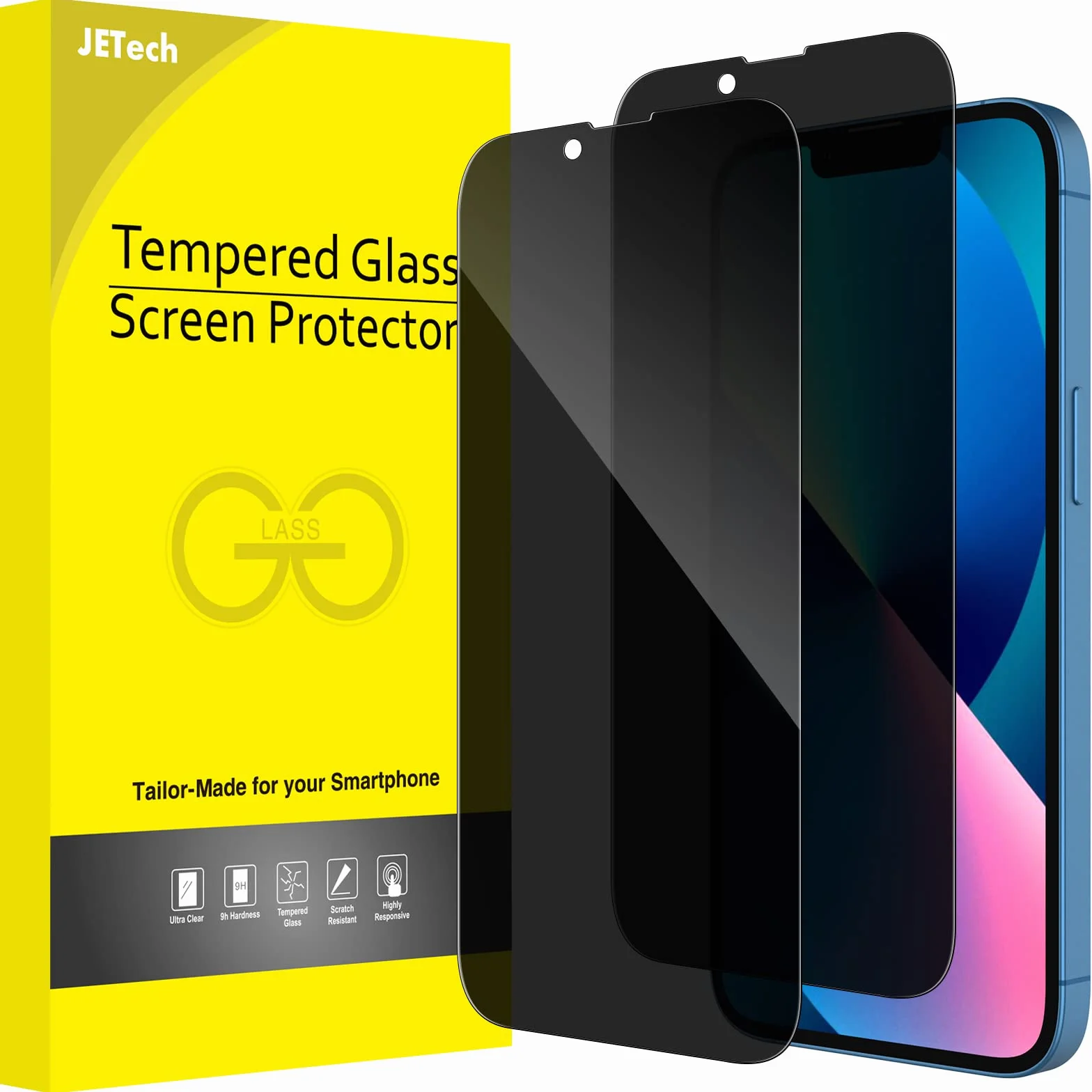 JETech Screen Protector Antyszpieg Szkło Hartowane dla iPhone 17e 2026 16e 13/13 Pro 6,1 Cala 2 Sztuki