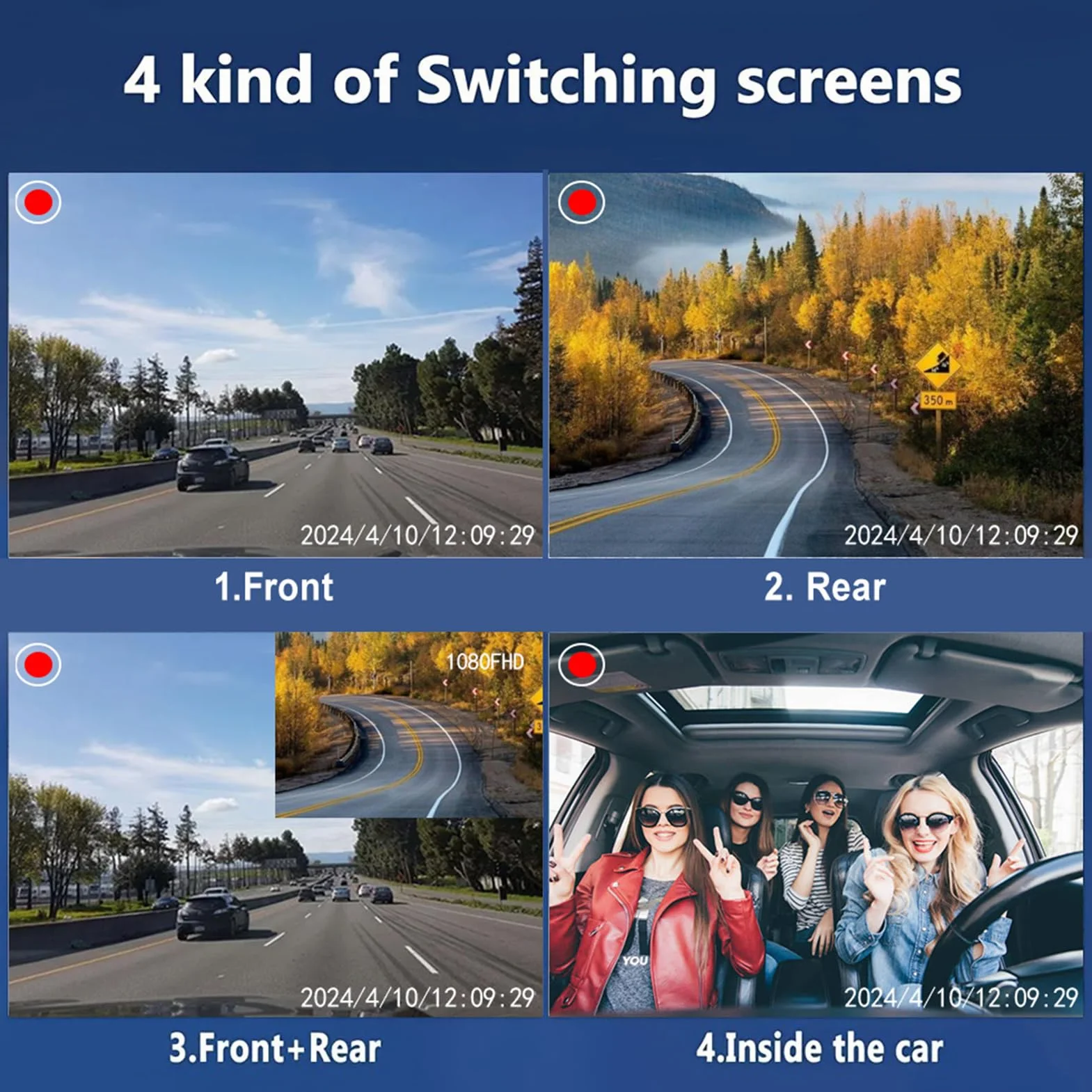 docooler Dash Cam z potrójną kamerą 1080P HD DVR samochodowa kamera bezpieczeństwa ultra-szeroki kąt 170° nagrywanie w pętli nagrywania w nocy