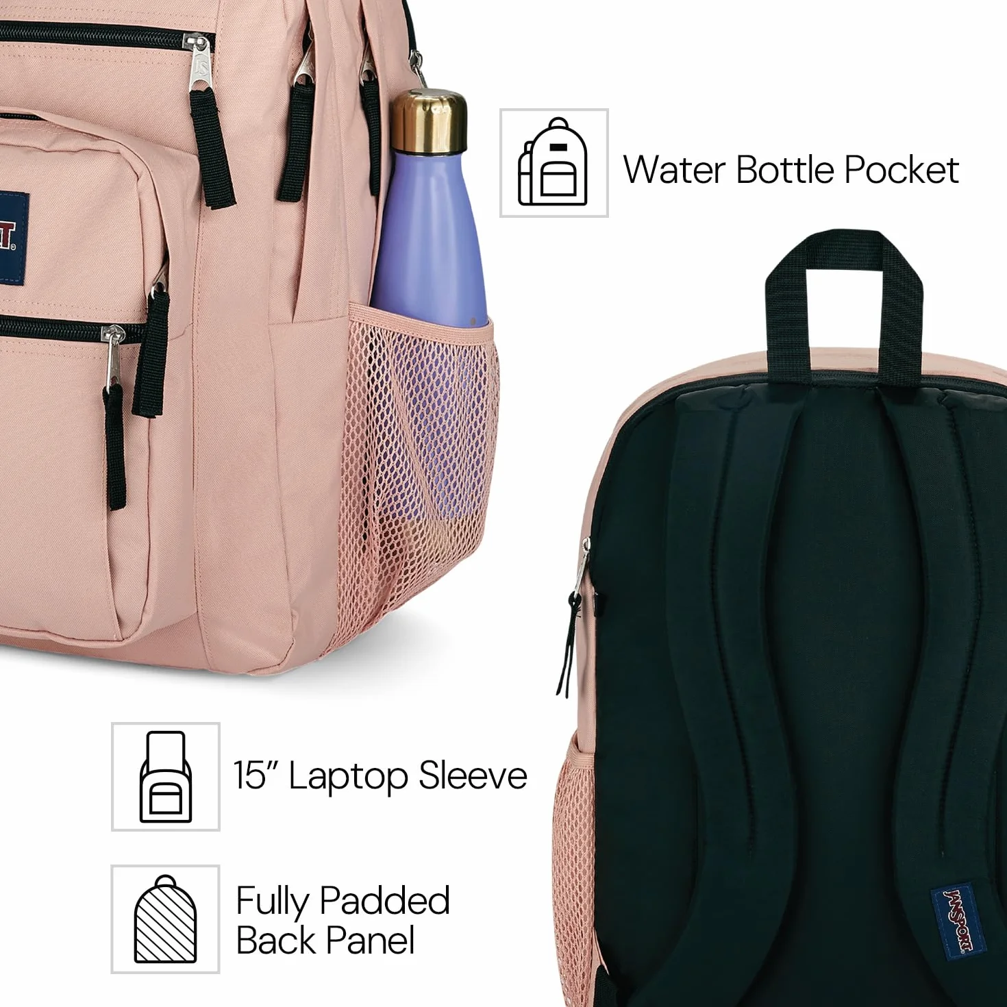 JanSport Plecak na laptopa – torba na komputer z 2 przegródkami, ergonomiczne paski na ramię, pokrowiec na laptopa 38.1 cm, uchwyt holowniczy, złe kokardki