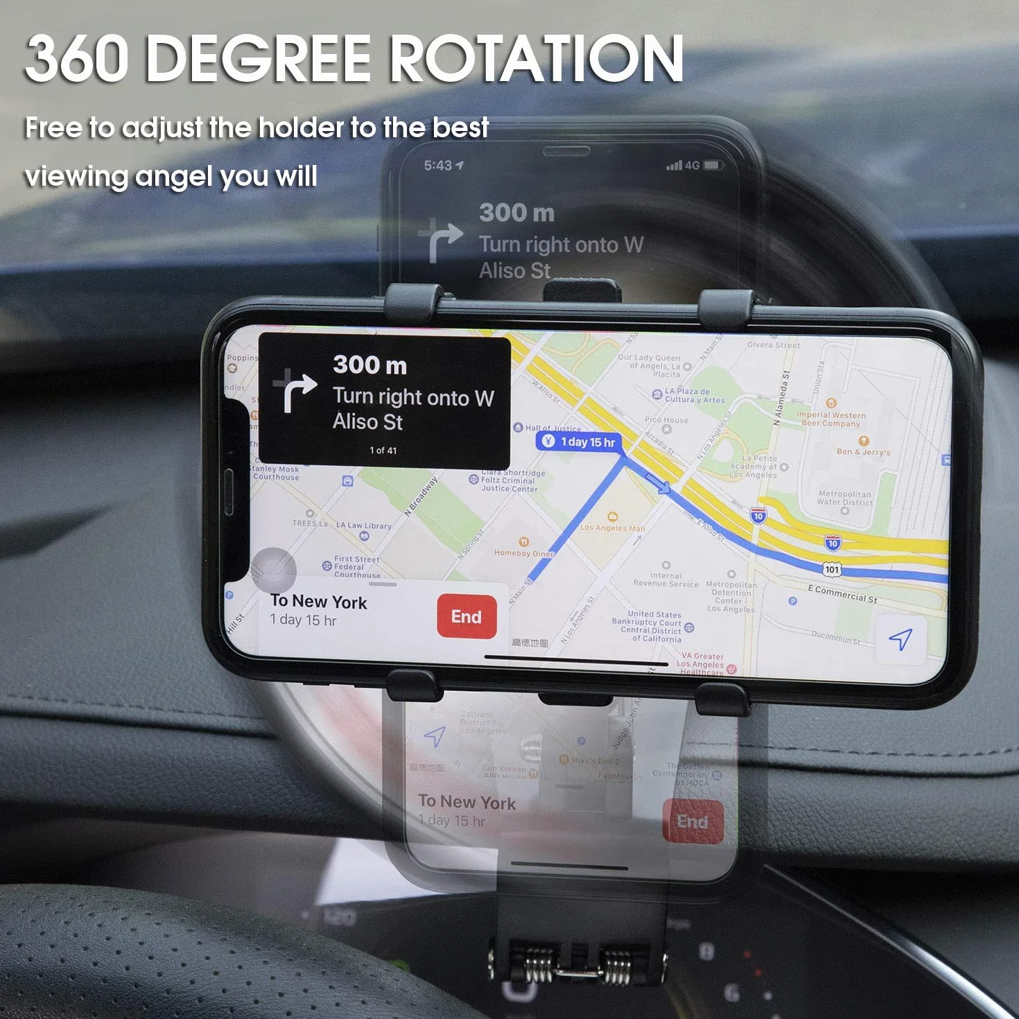 Uchwyt na telefon samochodowy obrót o 360 stopni, podstawka na telefon komórkowy uchwyt samochodowy na telefon komórkowy do GPS i smartfonów 4-7 cali