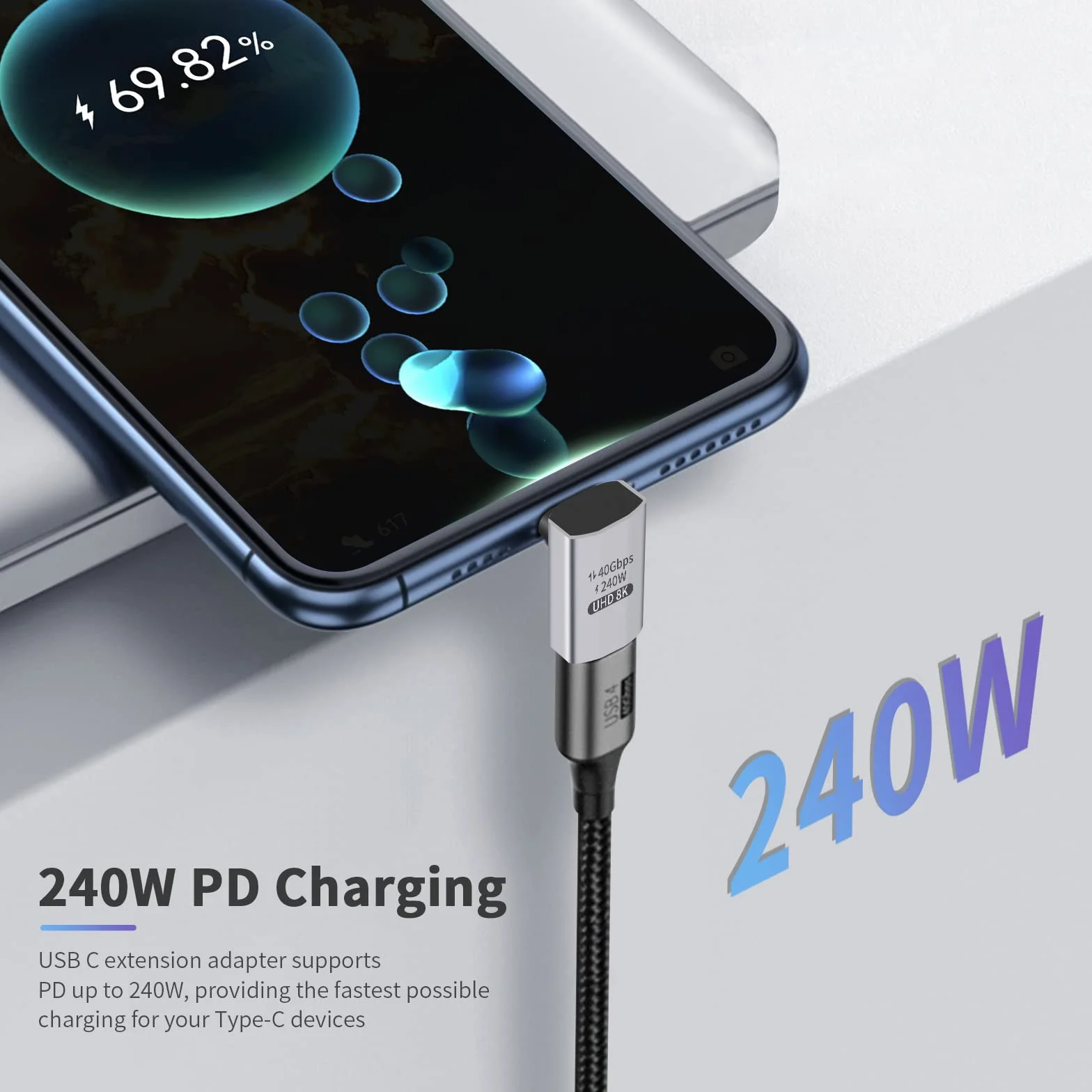 Duttek Adapter USB C 90 stopni (2 sztuki) adapter wtyczka-gniazdo USB C – 40 Gbps transmisja danych, ładowanie 240 W, wideo 8K kompatybilny z Thunderbolt 4/3, Switch, MacBook, tabletami i innymi