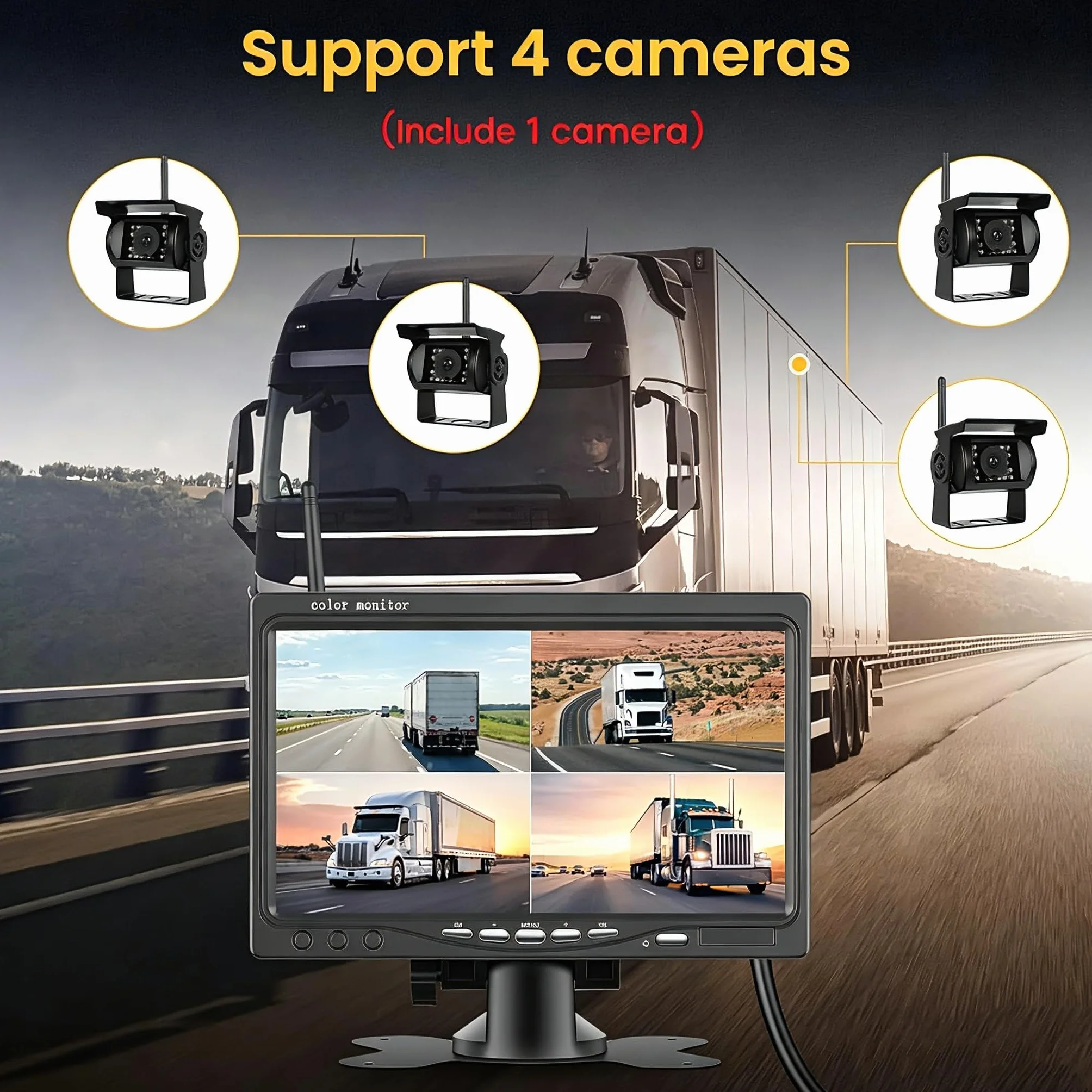 Hikity Bezprzewodowy zestaw do kamery cofania BSD 7 cali z IP68 wodoodporny aparat nocny kamera cofania, kamera samochodowa zestaw do samochodu Minivan Camper Bus Van Truck 12V-36V
