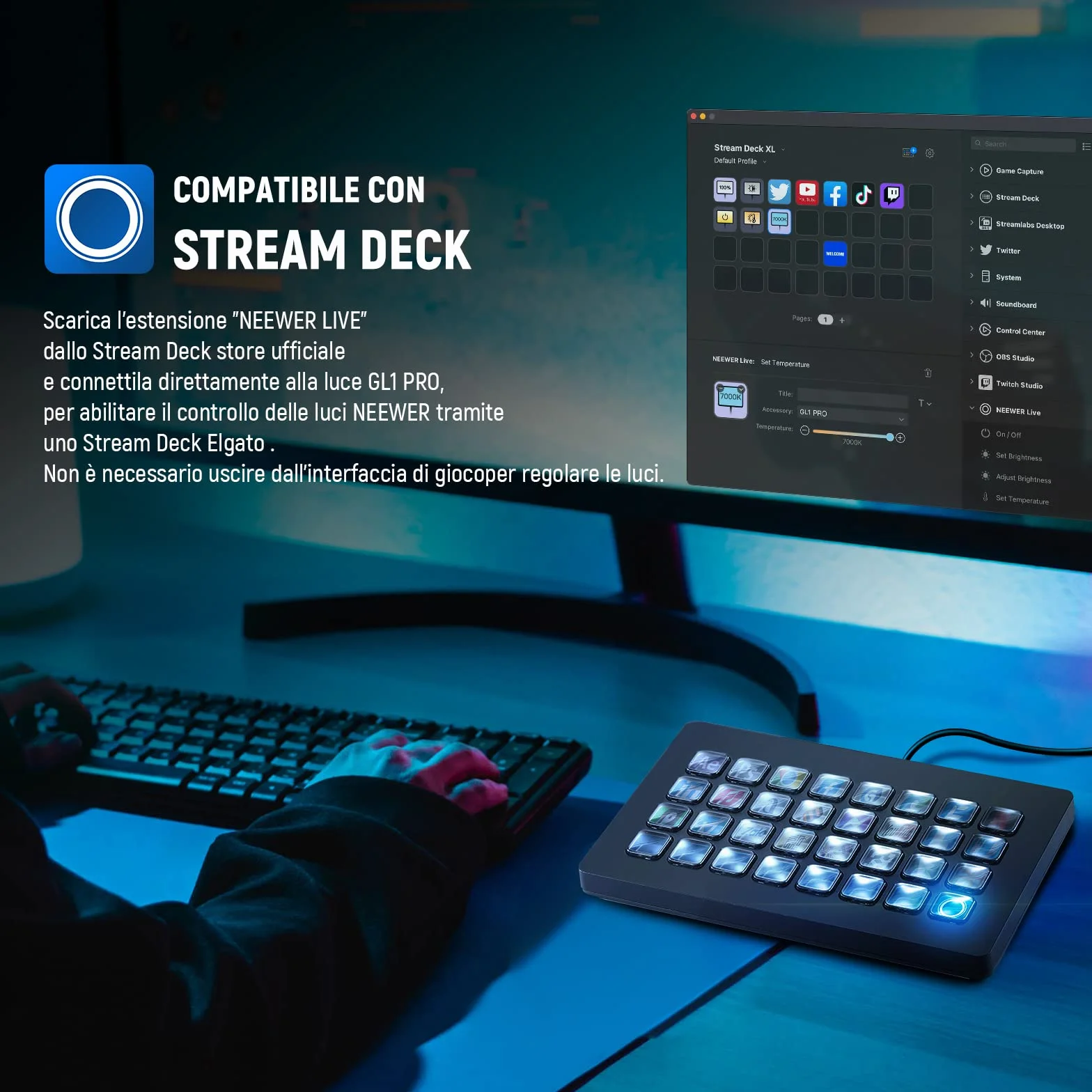 NEEWER GL1 PRO 15,5" Key Light do strumieniowego przesyłania i wideo, sterowanie 2,4 G do PC/Mac, iOS i Android, 2800 lumenów, profesjonalny panel LED Studio kompatybilny z Elgato Stream Deck do gier