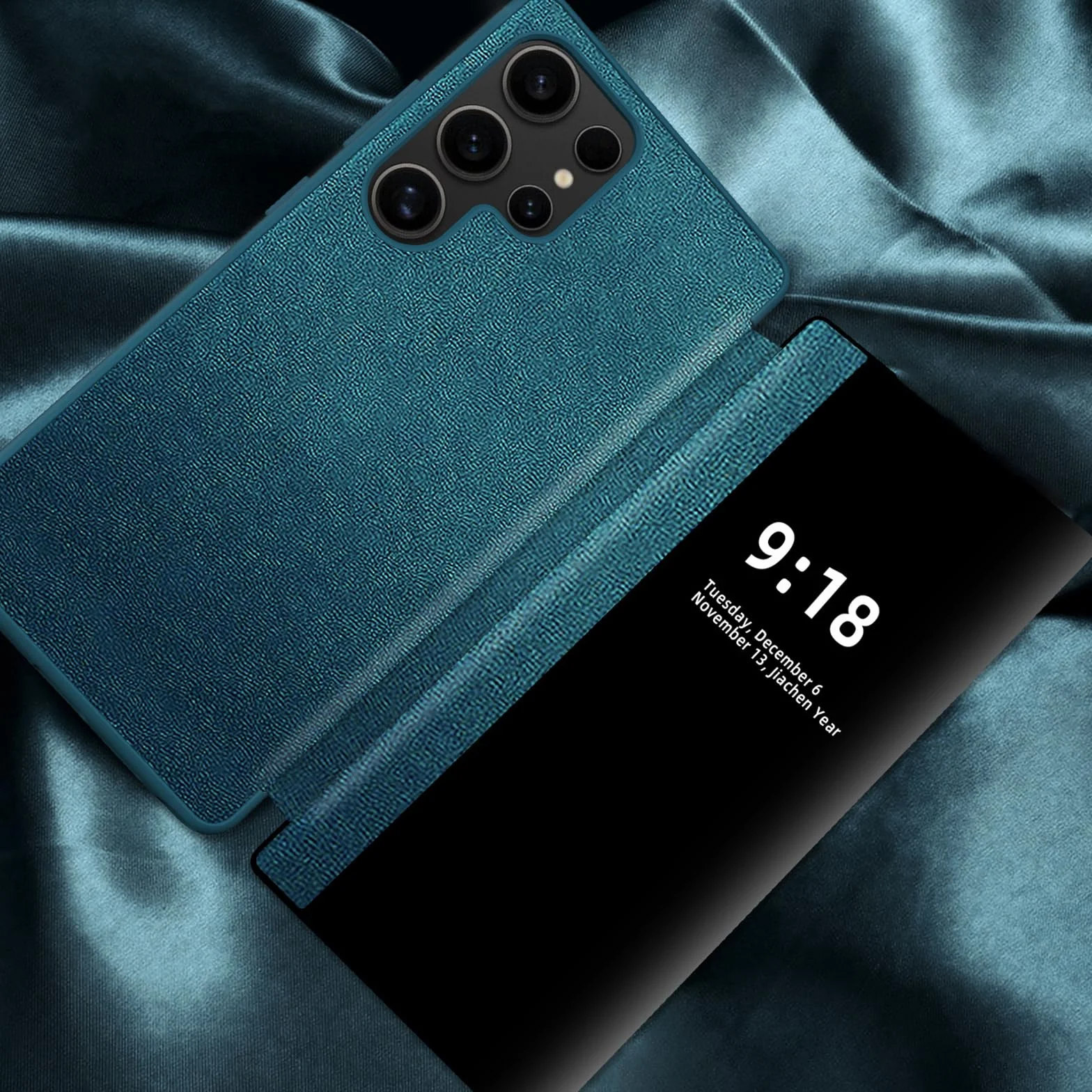 Etui z klapką do Samsung Galaxy S25 Ultra/S25 Plus/S25, HD, przezroczyste okienko, etui na telefon, wąskie, biznesowe, skórzane, odporne na wstrząsy, niebieskie, S25