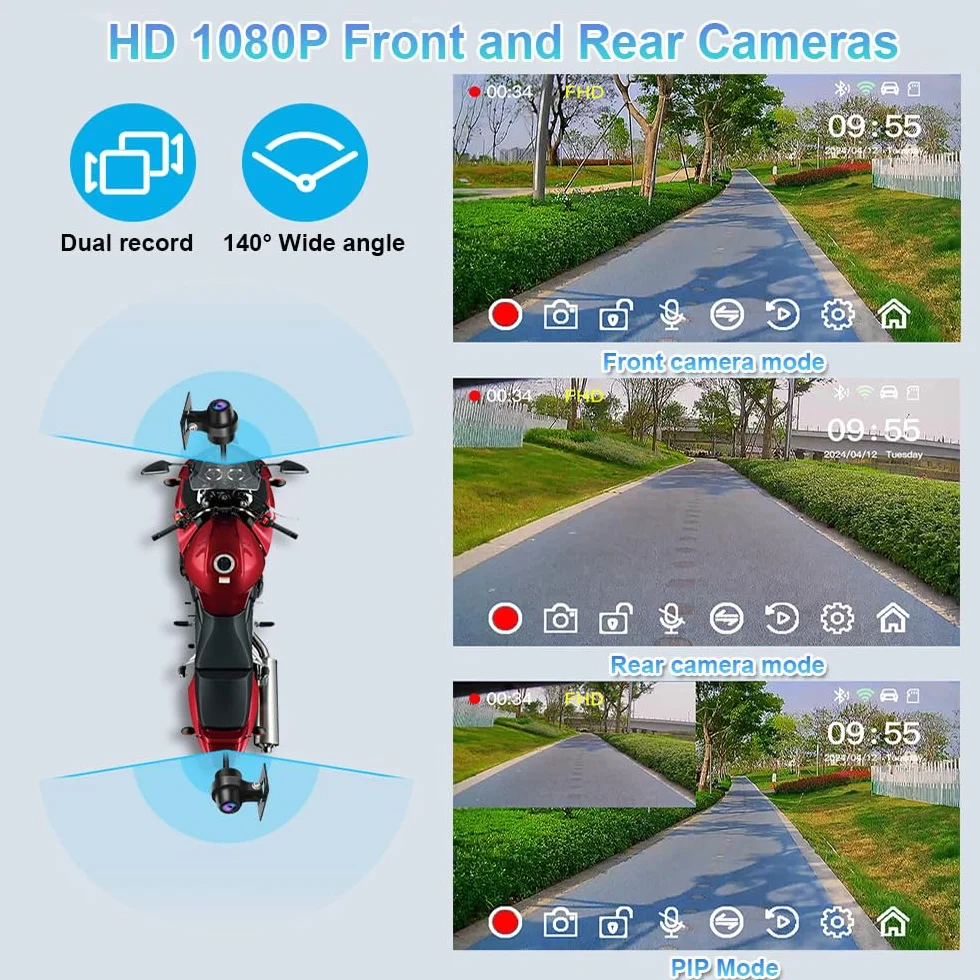 Wyświetlacz VSYSTO Motorrad Carplay, Bezprzewodowy Carplay i Android Auto, Nawigacja GPS, Czujniki Ciśnienia w Oponach, 5-Calowy Ekran Dotykowy WiFi HD 1080P Przednia i Tylna Kamera Motocyklowa (CS5)